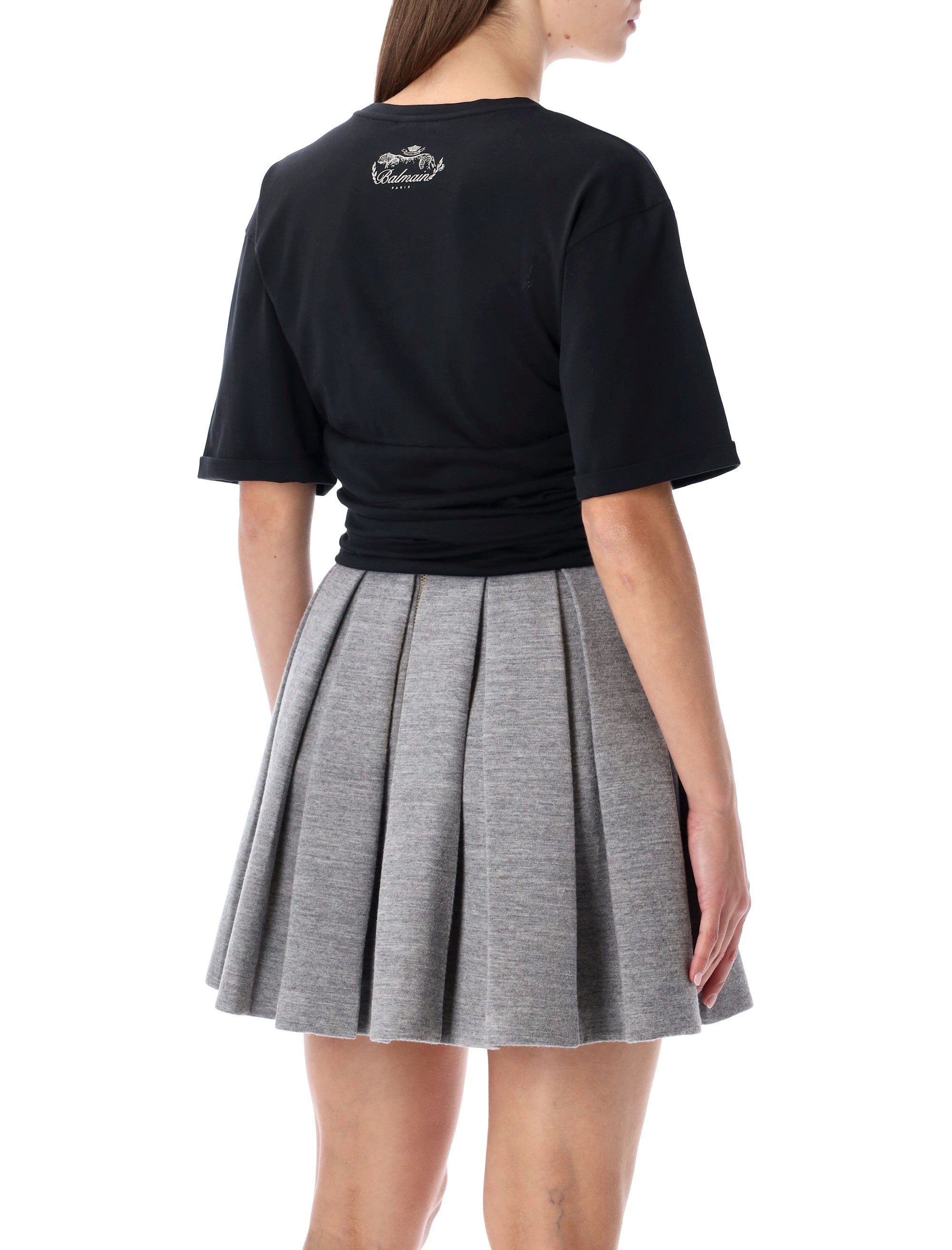 Balmain black knotted cropped cotton t-shirt Nero Beige Tshirt