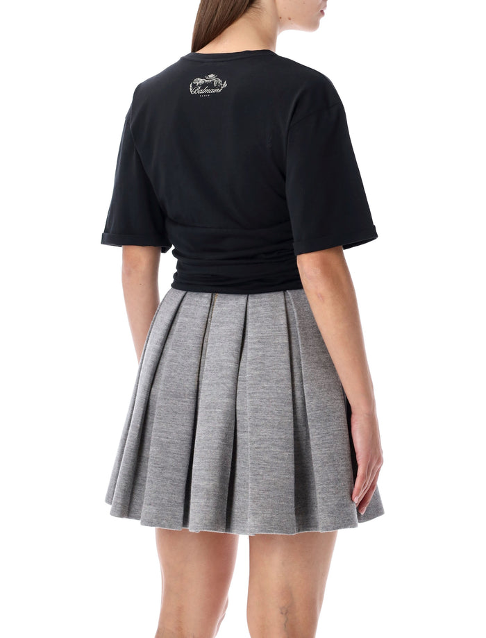 Balmain black knotted cropped cotton t-shirt Nero Beige Tshirt