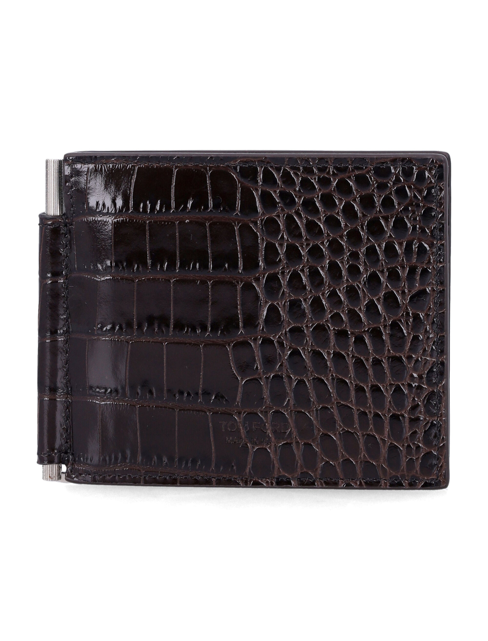 Tom Ford Croc-Embossed Leather Money Clip Wallet Espresso