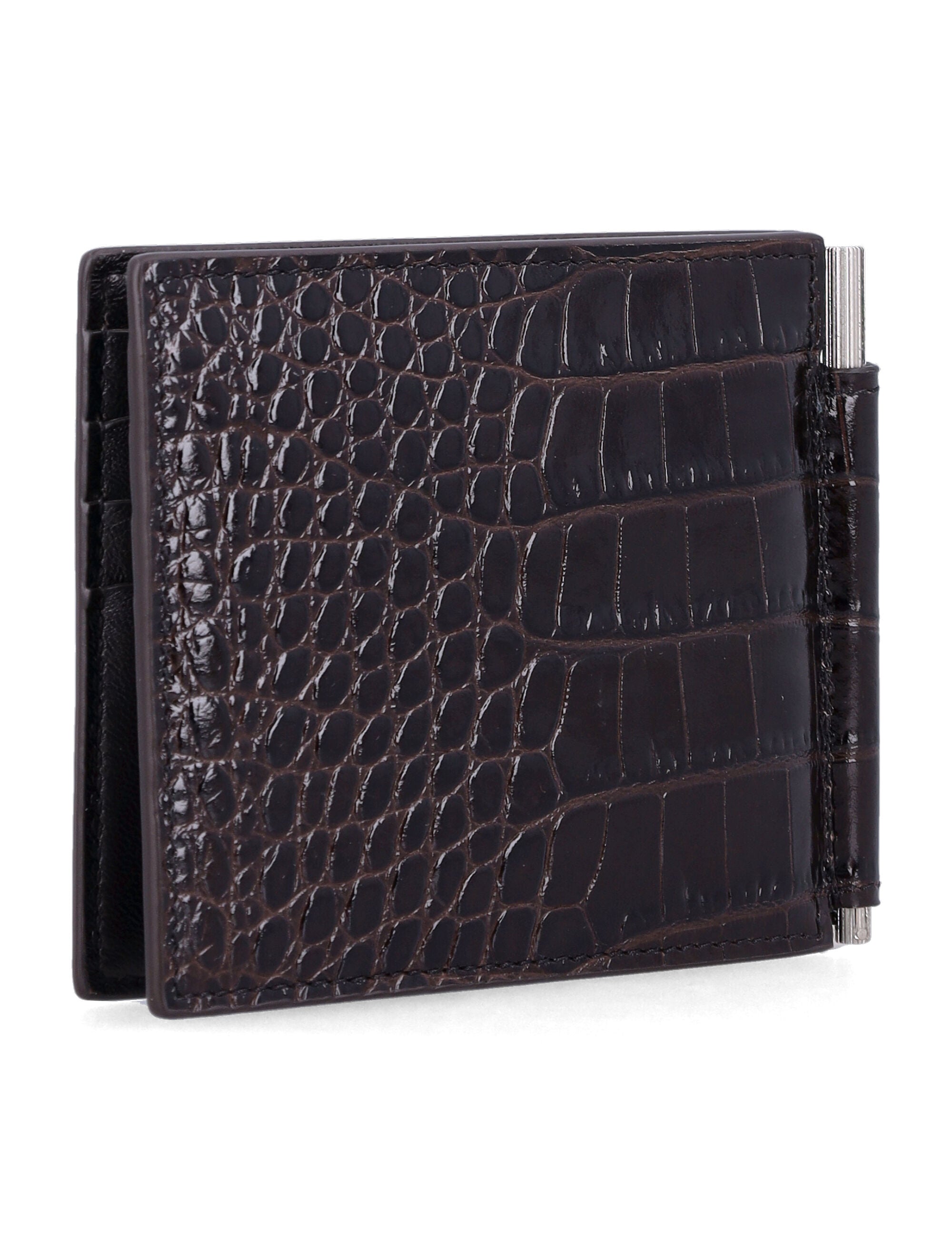 Tom Ford Croc-Embossed Leather Money Clip Wallet Espresso