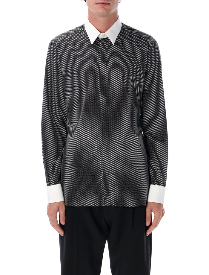 Tom Ford cotton shirt with diamond print and contrast white collar Black