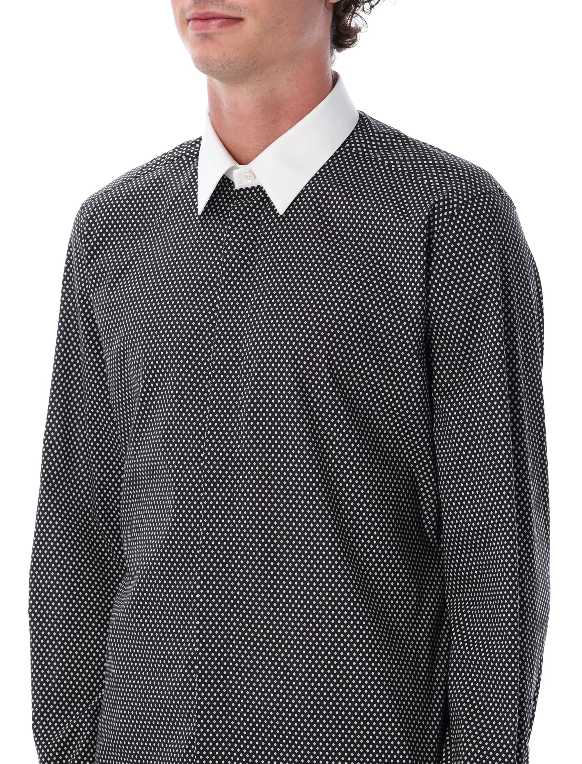 Tom Ford cotton shirt with diamond print and contrast white collar Black