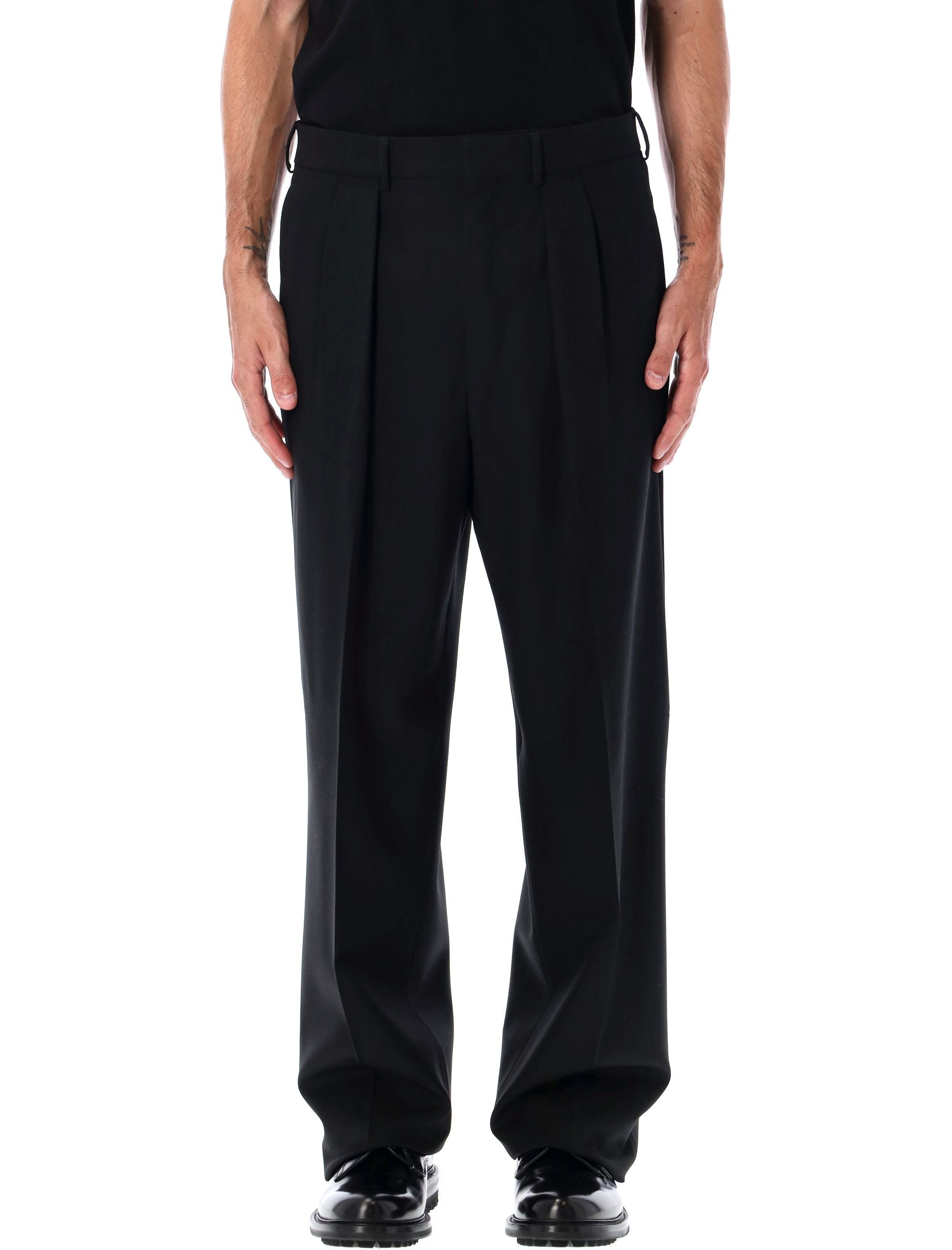 Tom Ford Wide Wool Double-Pleat Trousers Black Pant