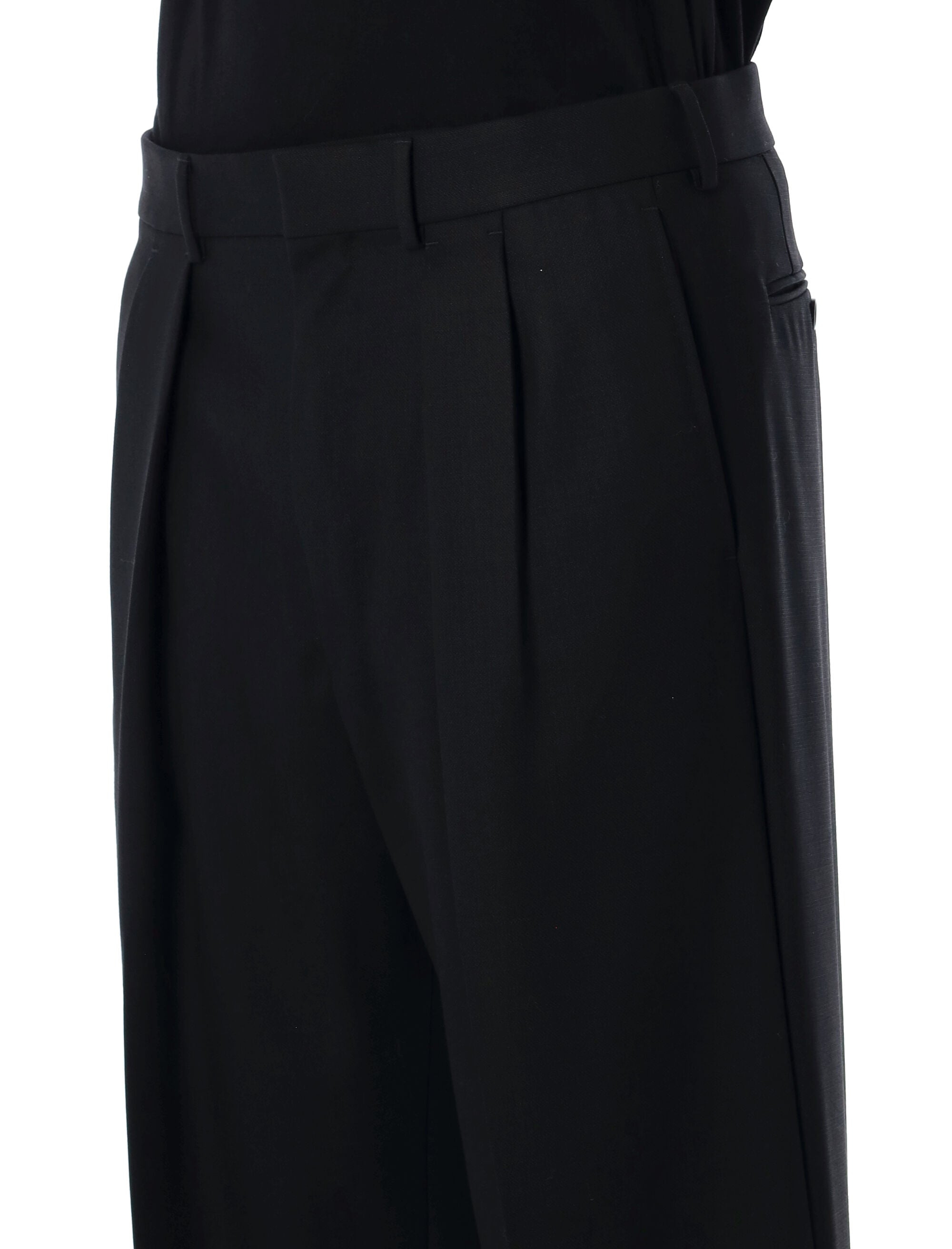 Tom Ford Wide Wool Double-Pleat Trousers Black Pant