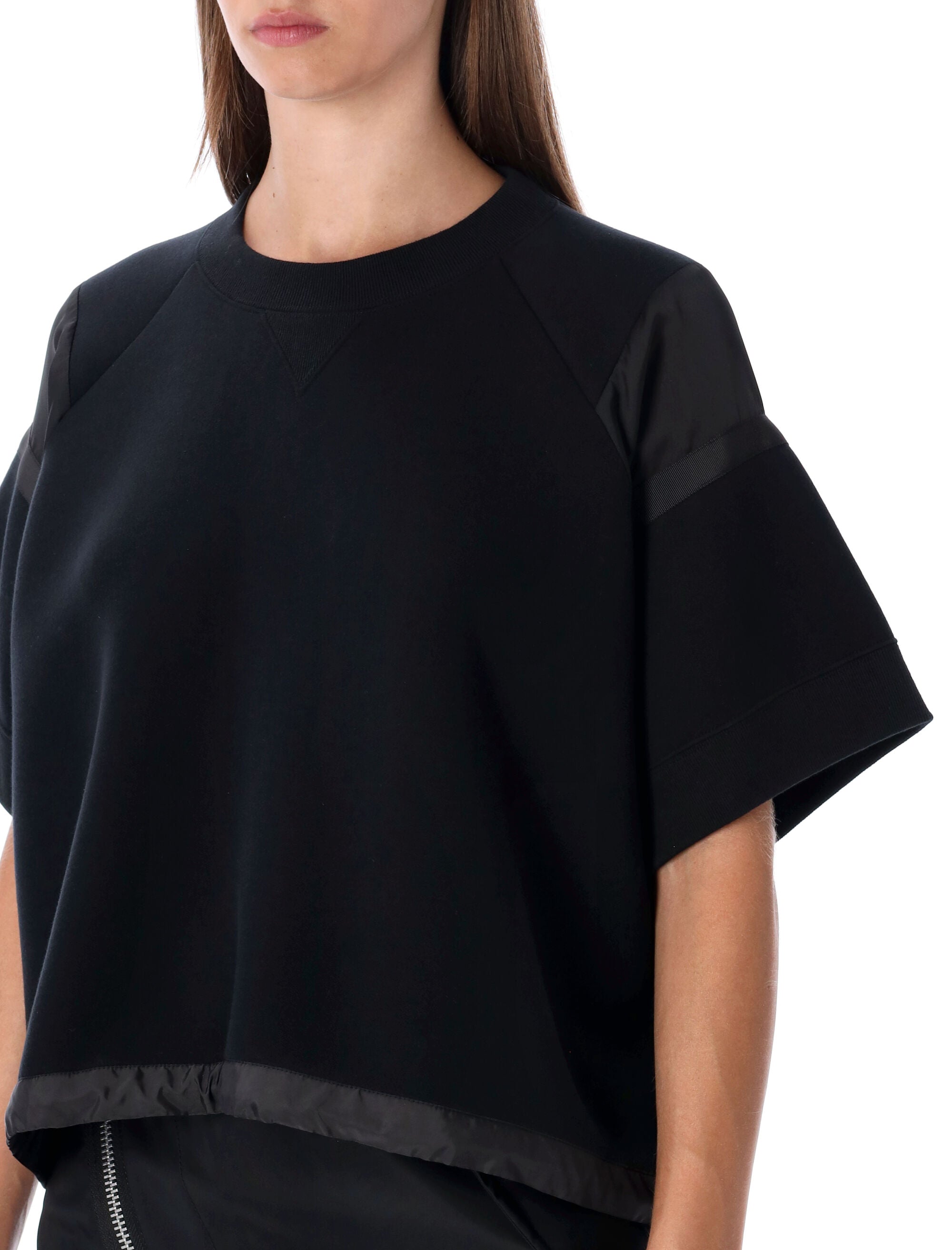 Sacai oversized technical cotton t-shirt with adjustable drawstring hem Black Tshirt