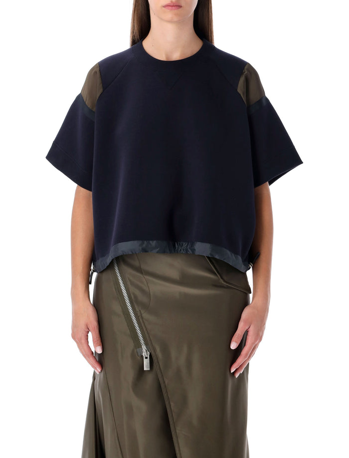 Sacai oversized technical cotton t-shirt with adjustable drawstring hem Navy Dark Khaki Tshirt
