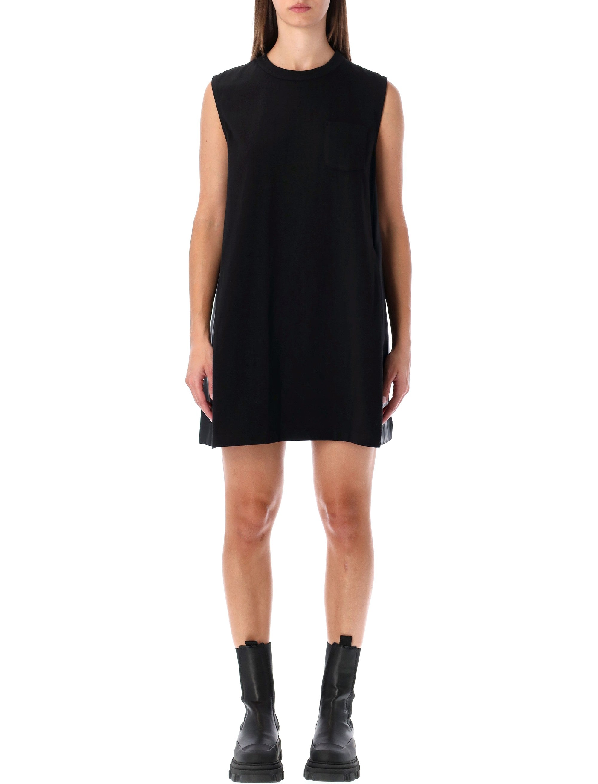 Sacai short dress with contrasting pleated back Black Cotton