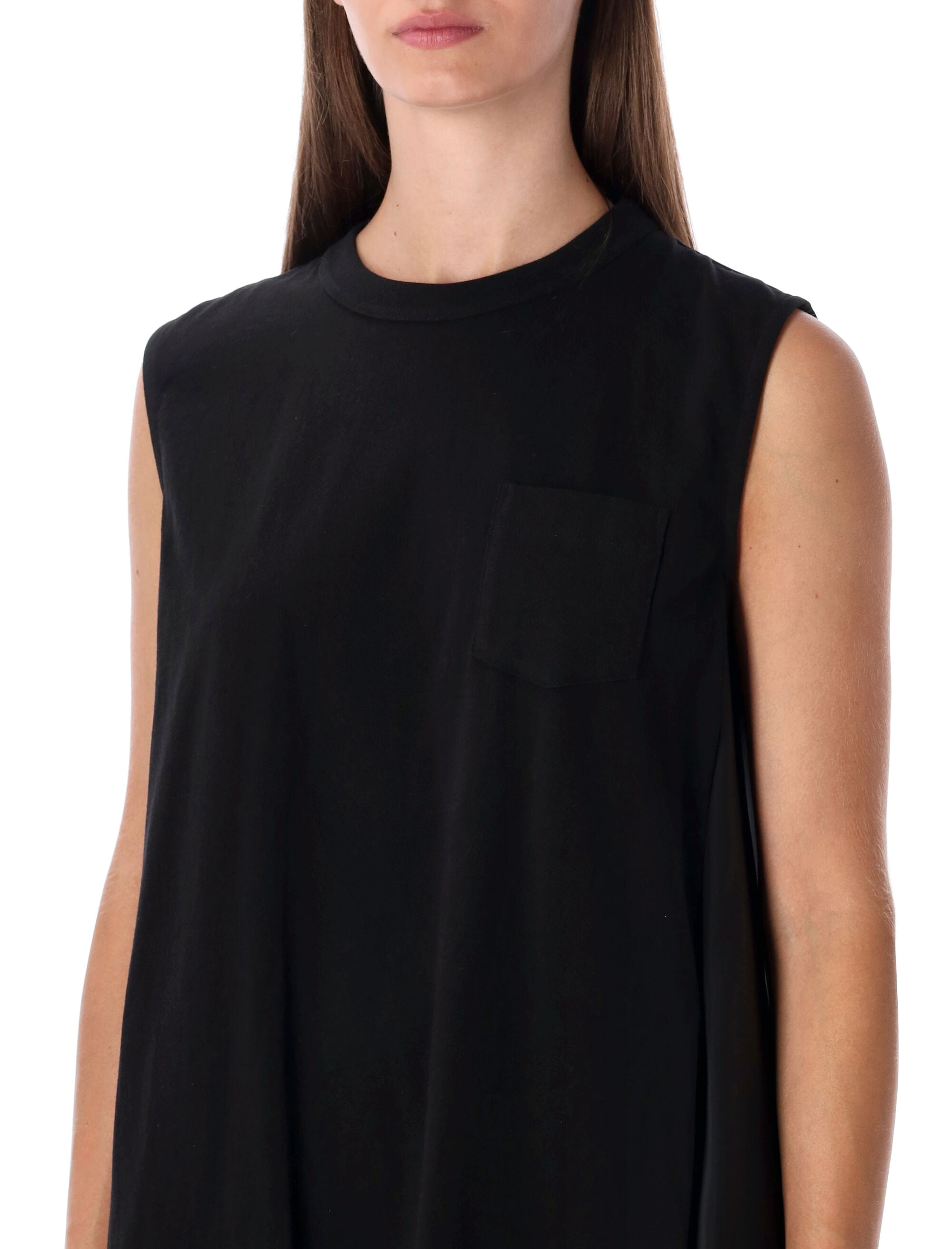 Sacai short dress with contrasting pleated back Black Cotton