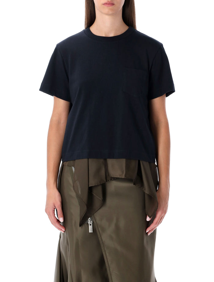 Sacai t-shirt with voile back insert Navy Khaki Cotton Tshirt