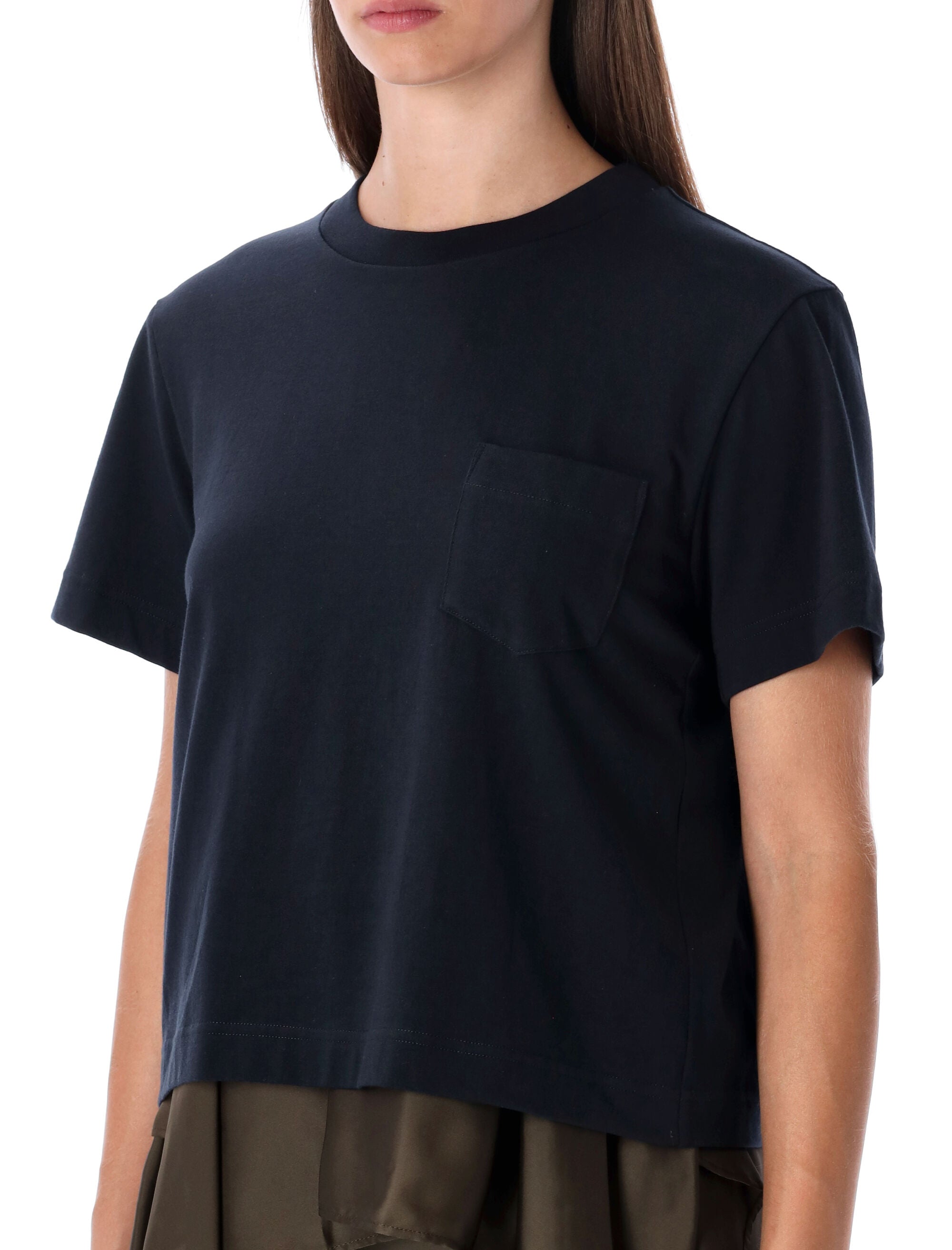Sacai t-shirt with voile back insert Navy Khaki Cotton Tshirt