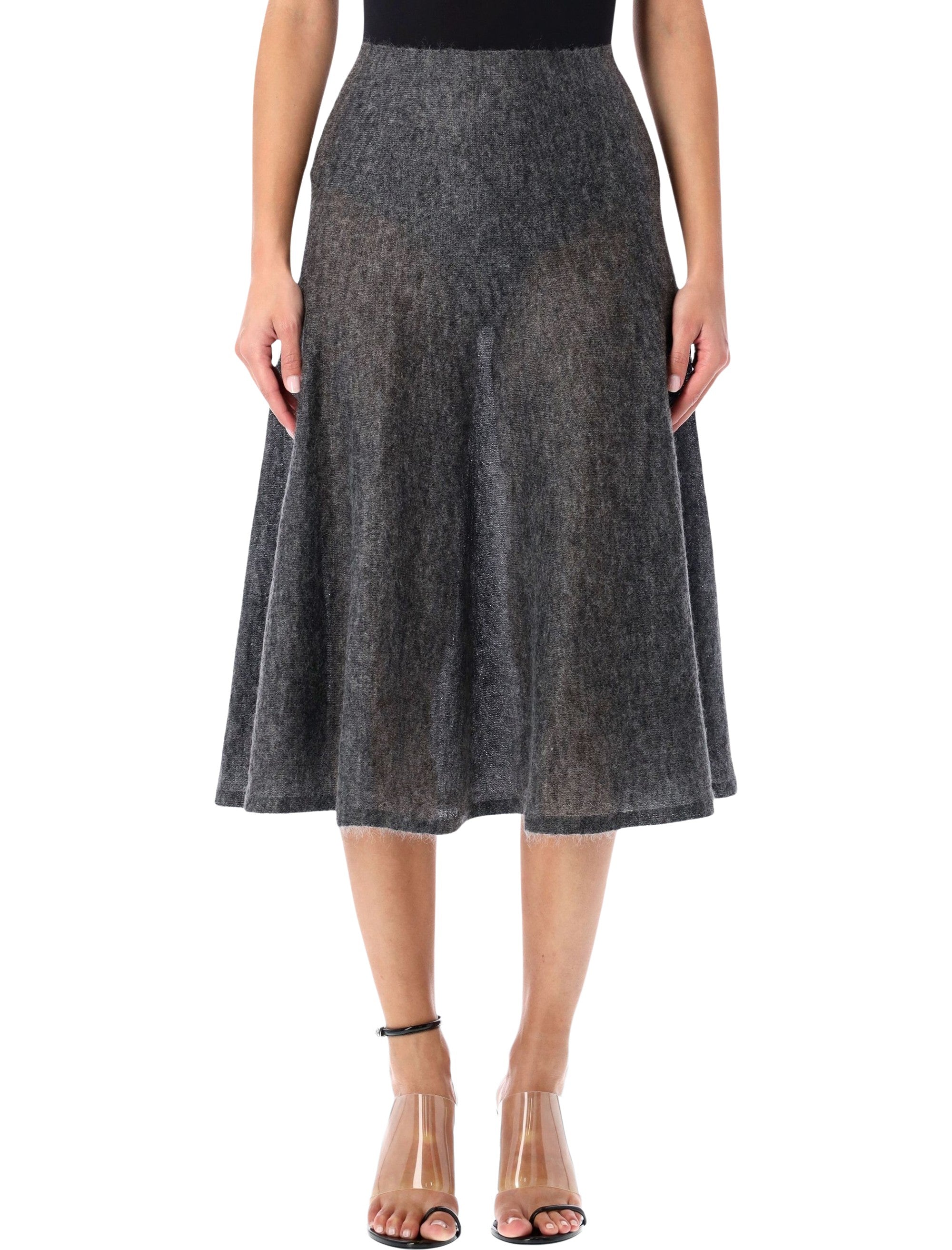 Alaïa grey mohair circular midi skirt Gris Chine Wool