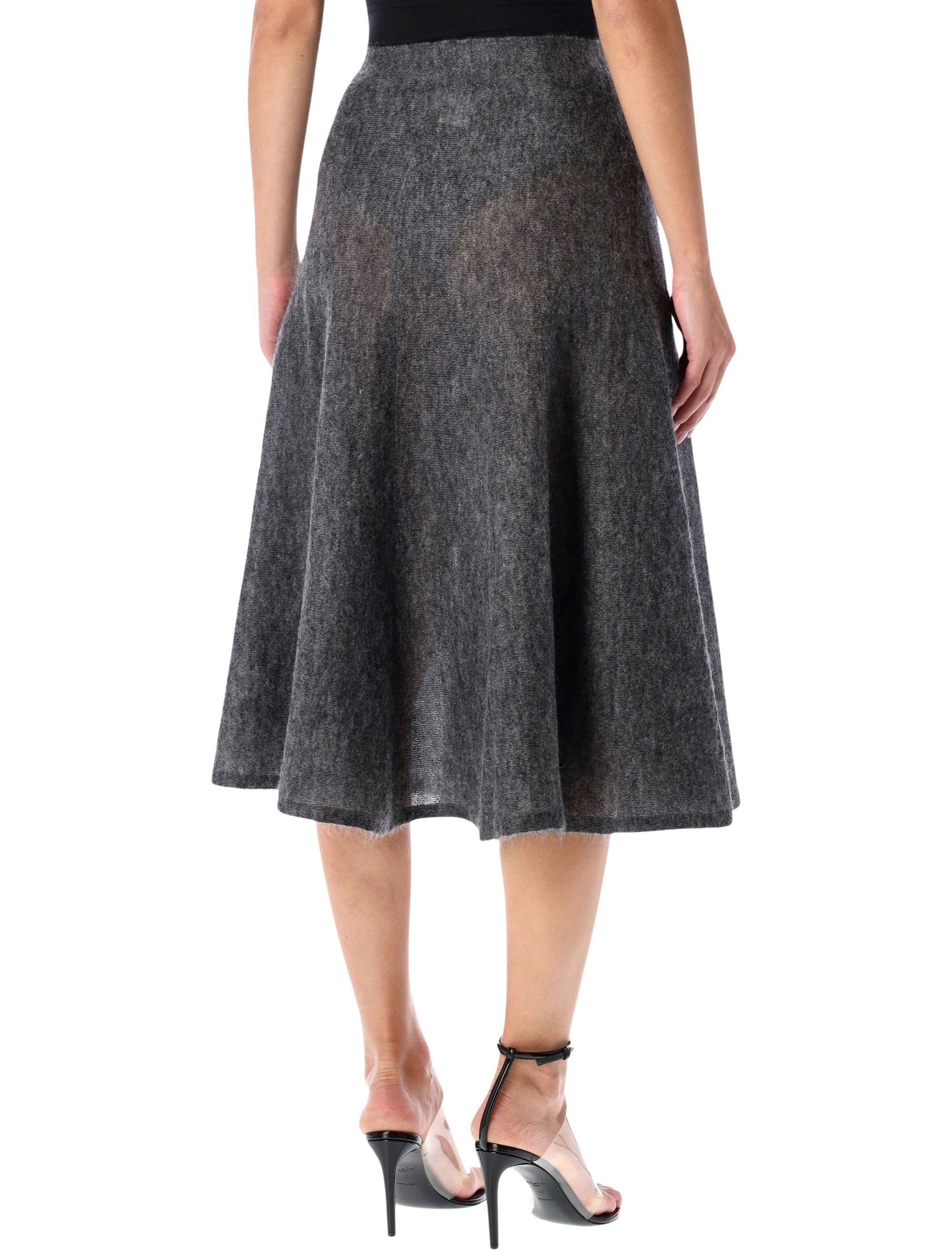 Alaïa grey mohair circular midi skirt Gris Chine Wool