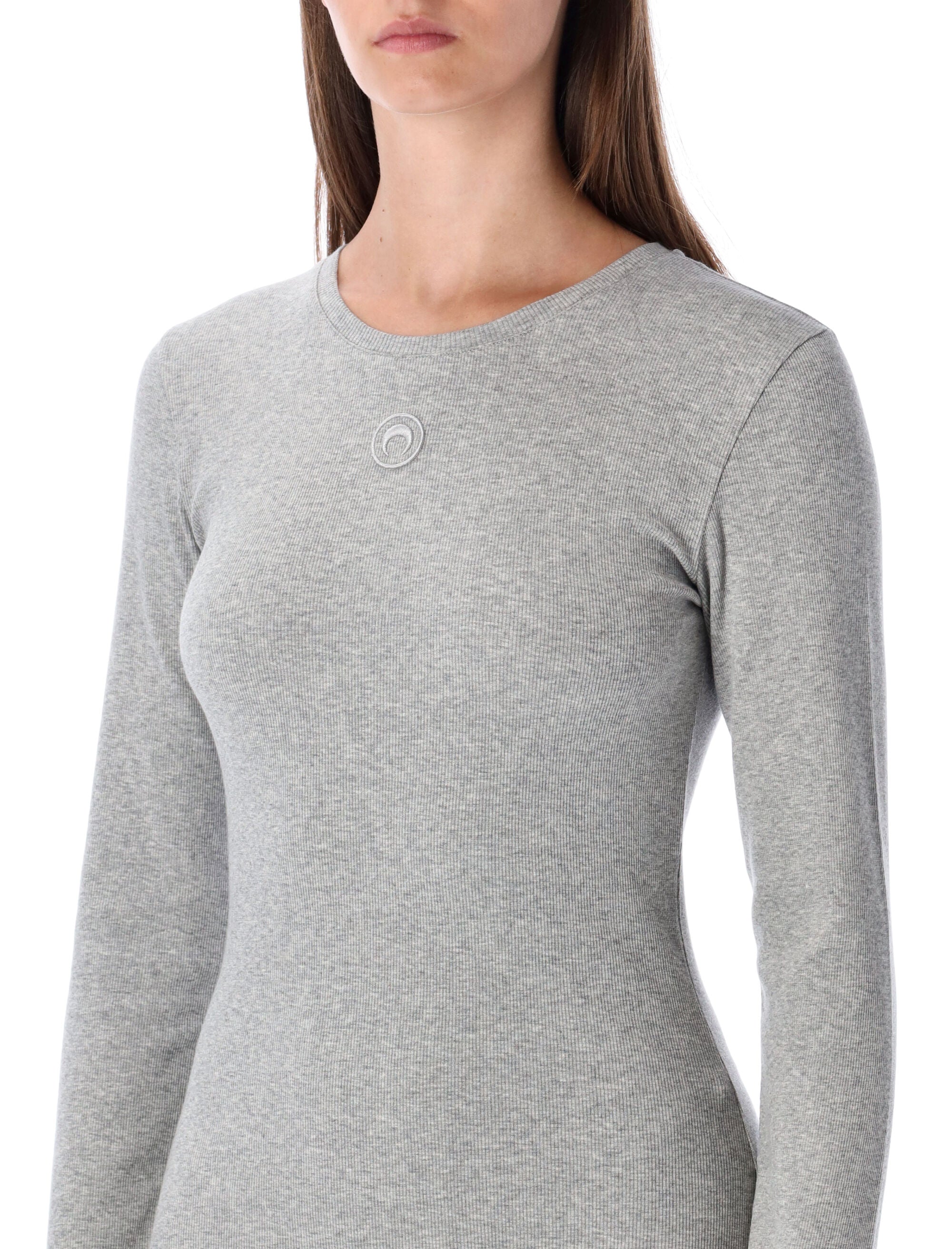 Marine Serre Mini Jersey Long-Sleeved Crewneck Dress Grey Organic Cotton