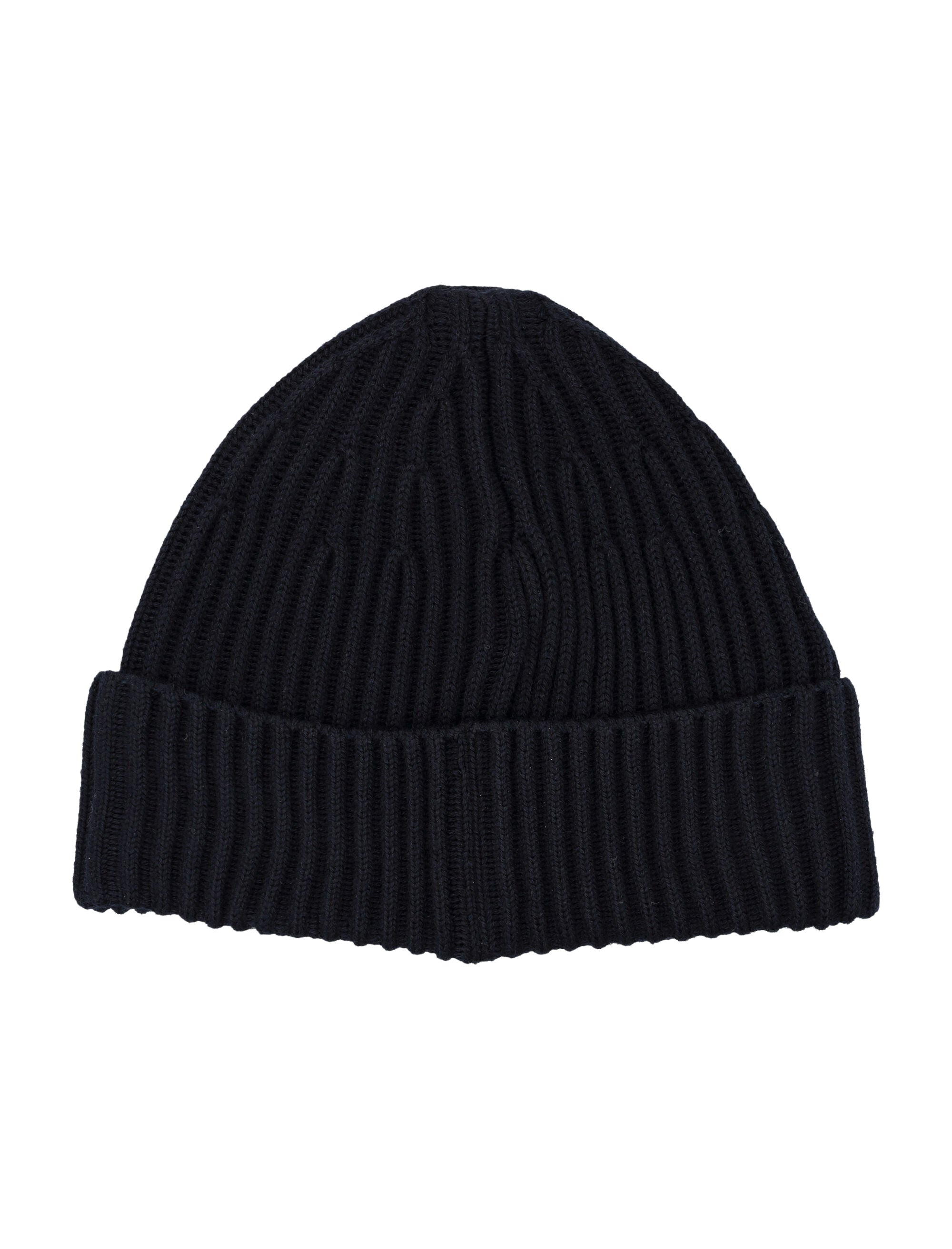 Stone Island Ribbed Wool Beanie with Logo Patch Navy Virgin Hat