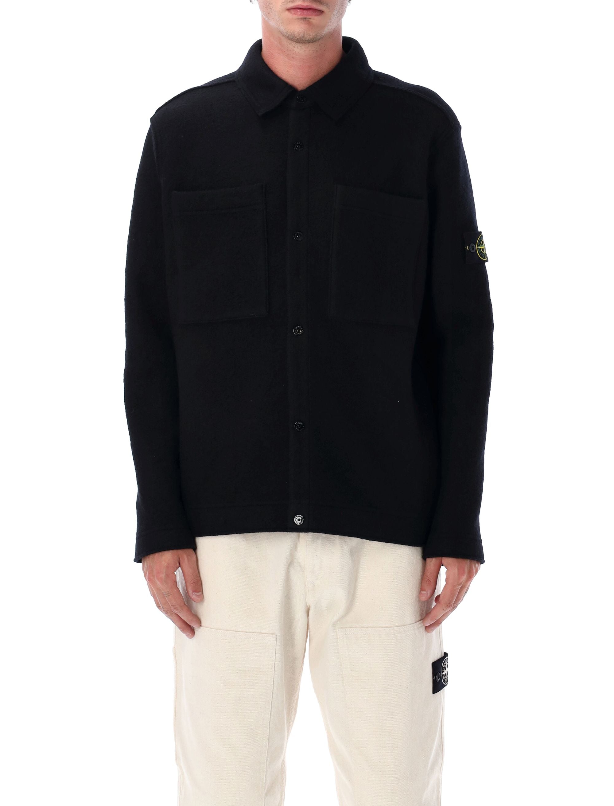 Stone Island Felted Wool Overshirt Black Virgin Jacket