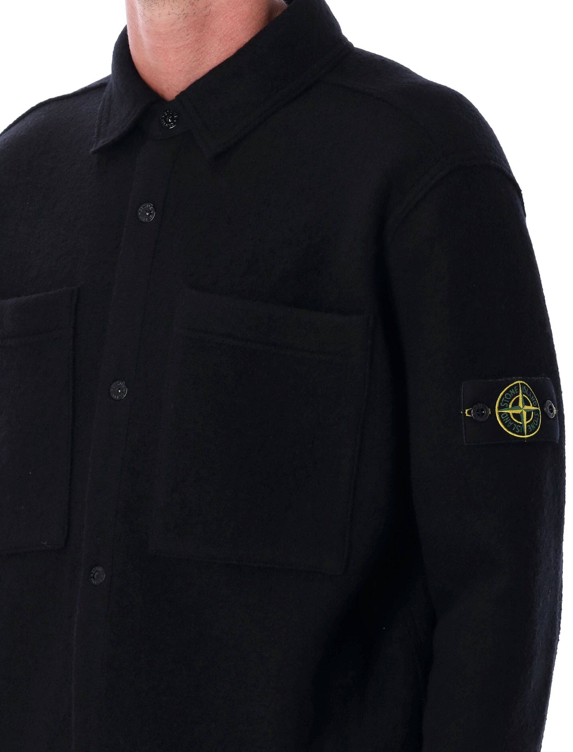 Stone Island Felted Wool Overshirt Black Virgin Jacket