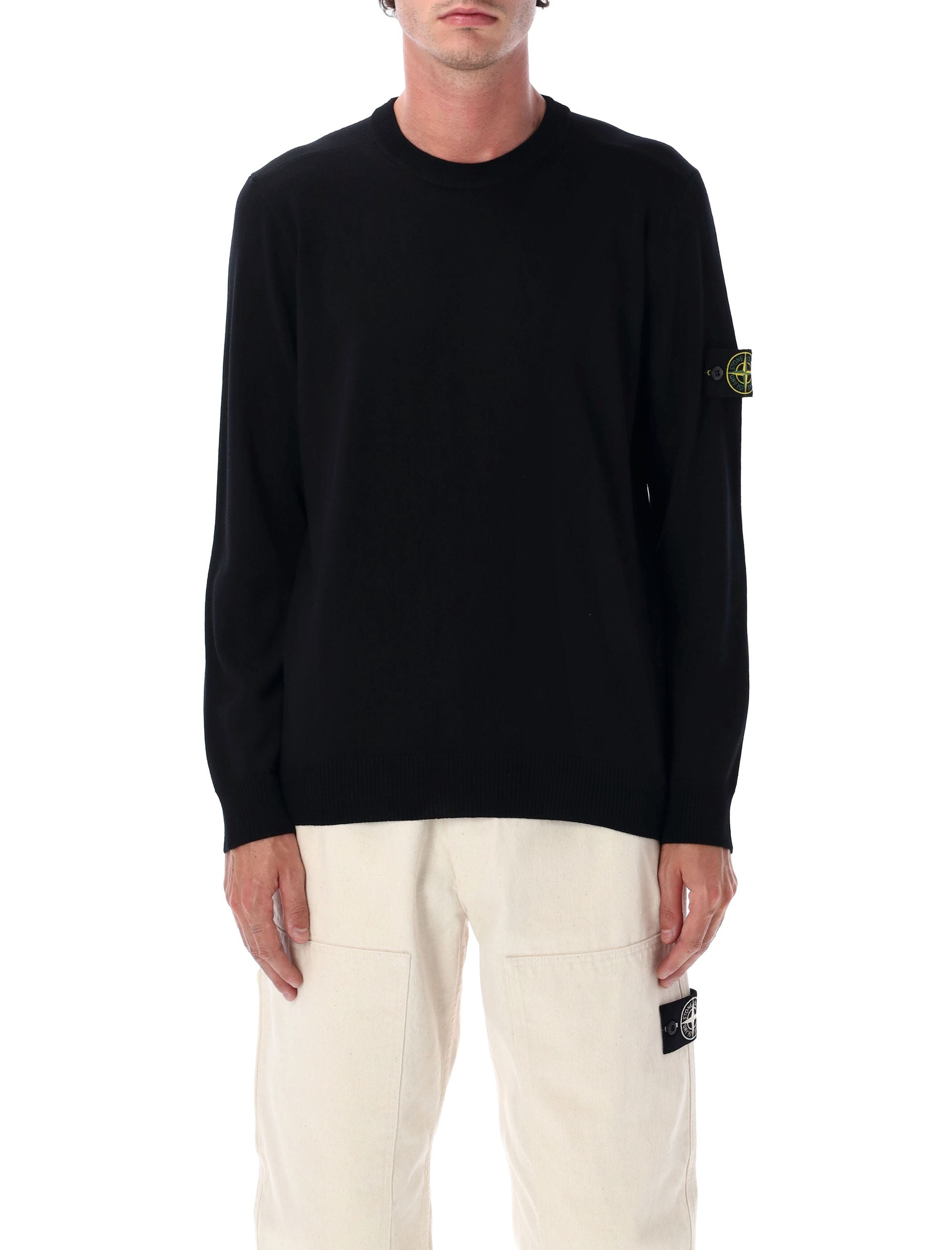 Stone Island Wool Crewneck Jumper Black Virgin Sweater