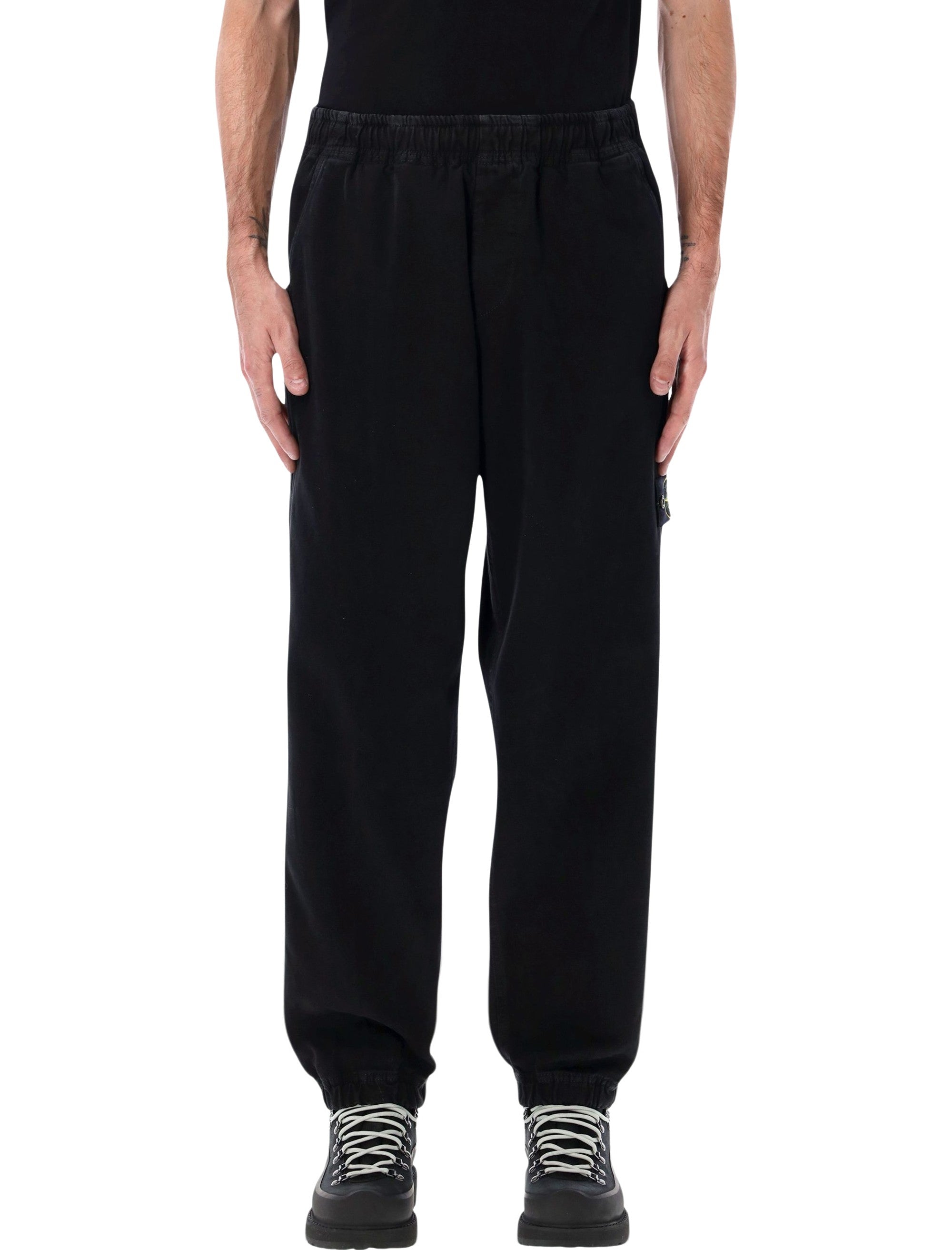 Stone Island organic Panama cotton Old effect jogger trousers Black Pant