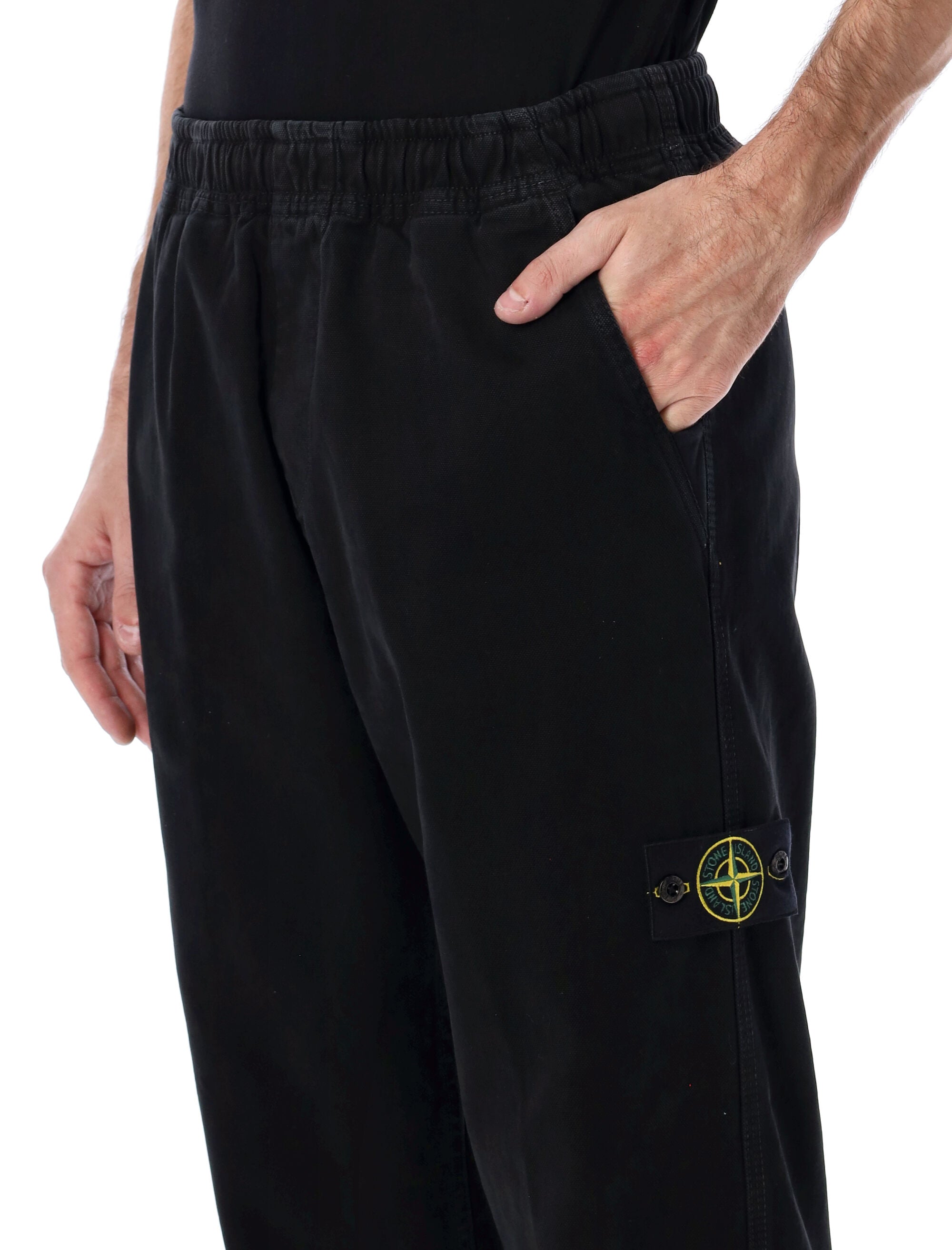 Stone Island organic Panama cotton Old effect jogger trousers Black Pant