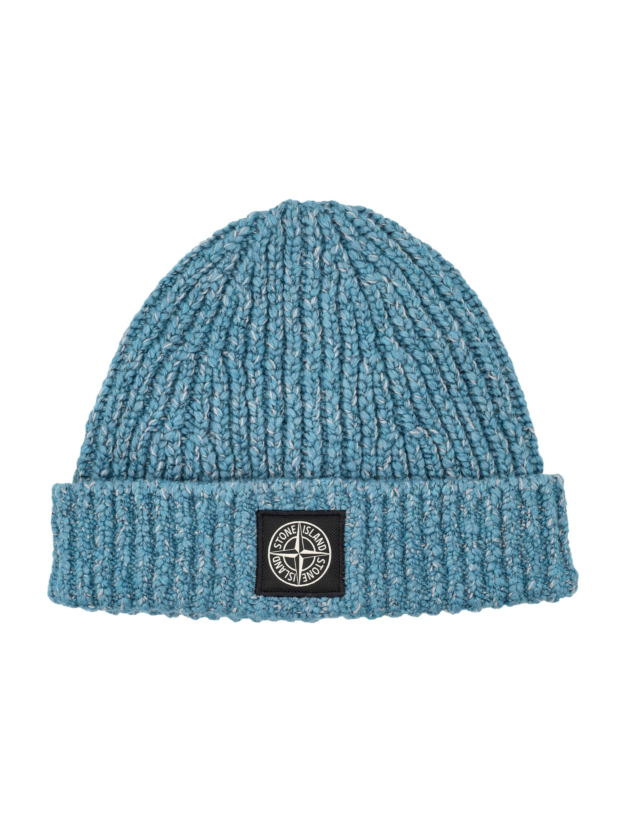 Stone Island mouliné wool beanie with Compass logo Light Blue Virgin Hat