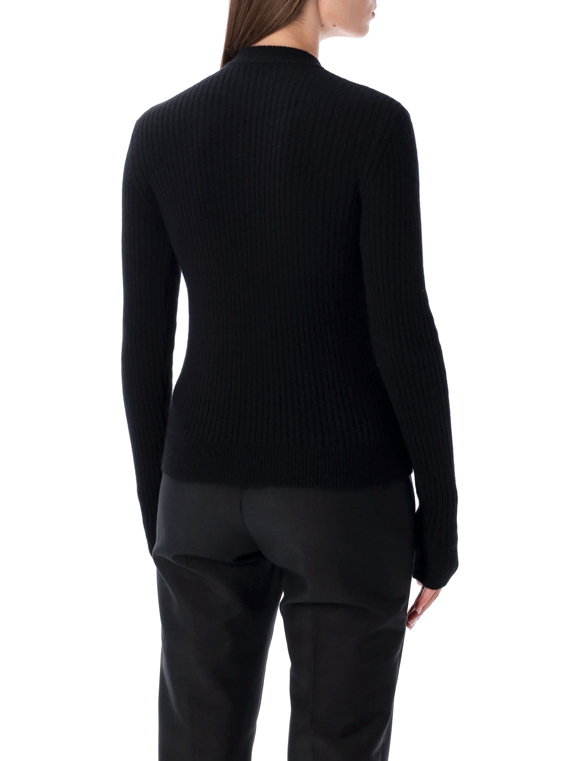 Balmain black ribbed wool sweater with gold buttons Cashmere