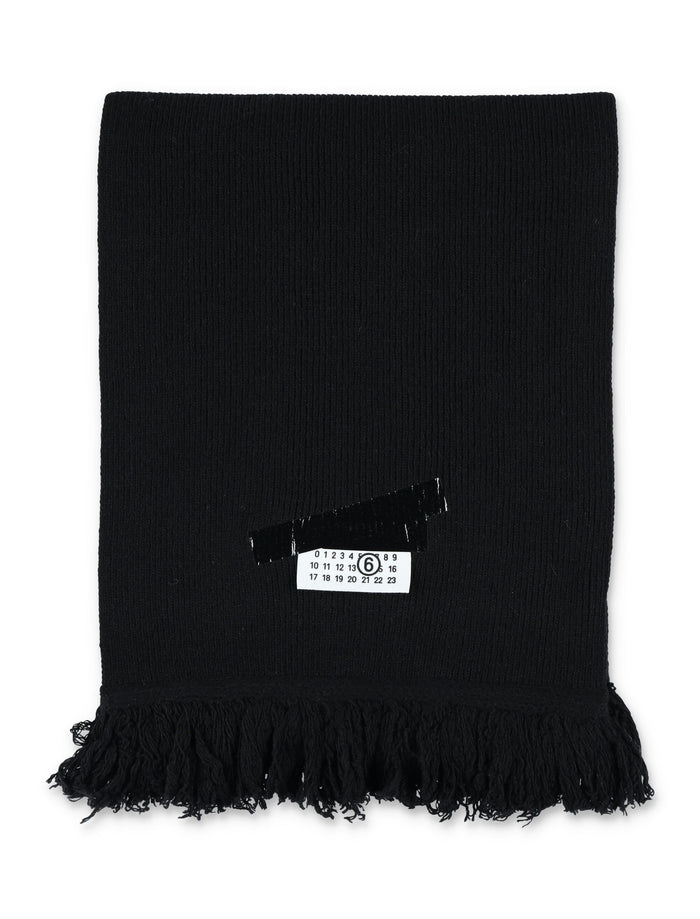 MM6 Maison Margiela fringed wool scarf with logo patch Black