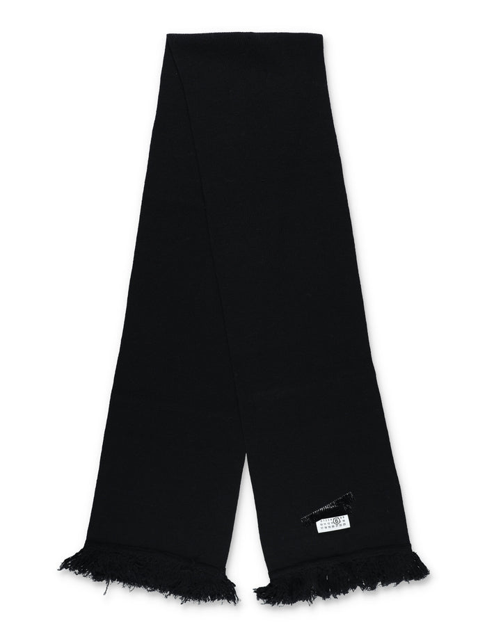 MM6 Maison Margiela fringed wool scarf with logo patch Black