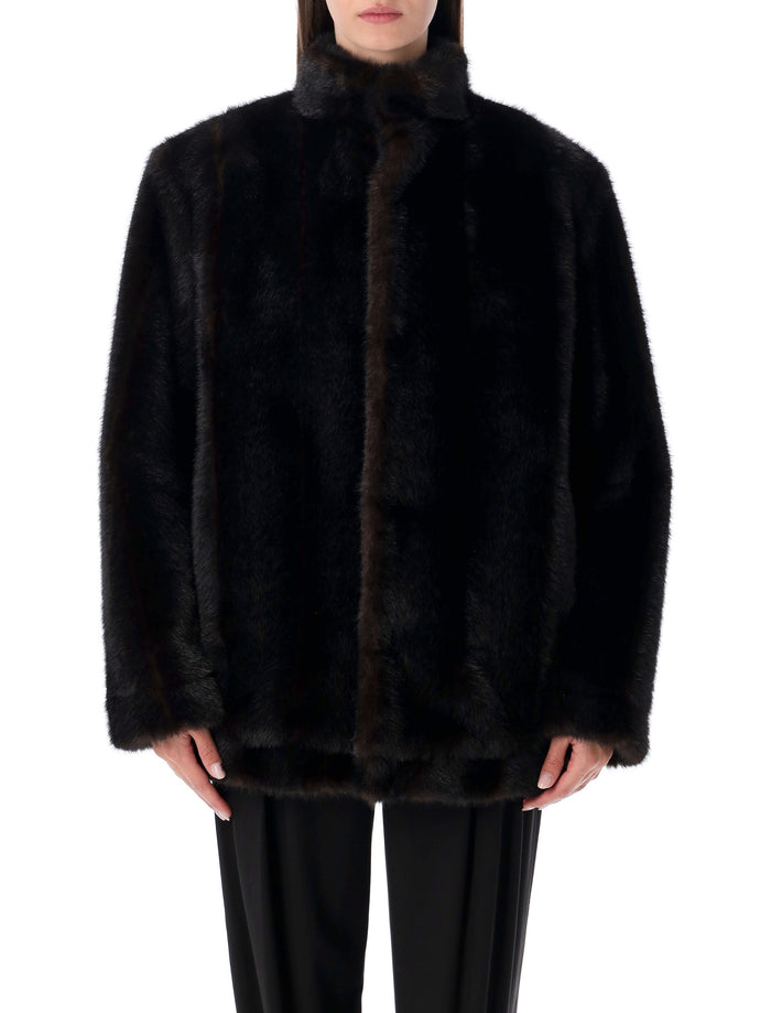 Mm6 Maison Margiela Faux Fur Jacket Brown Polyester Lining Coat