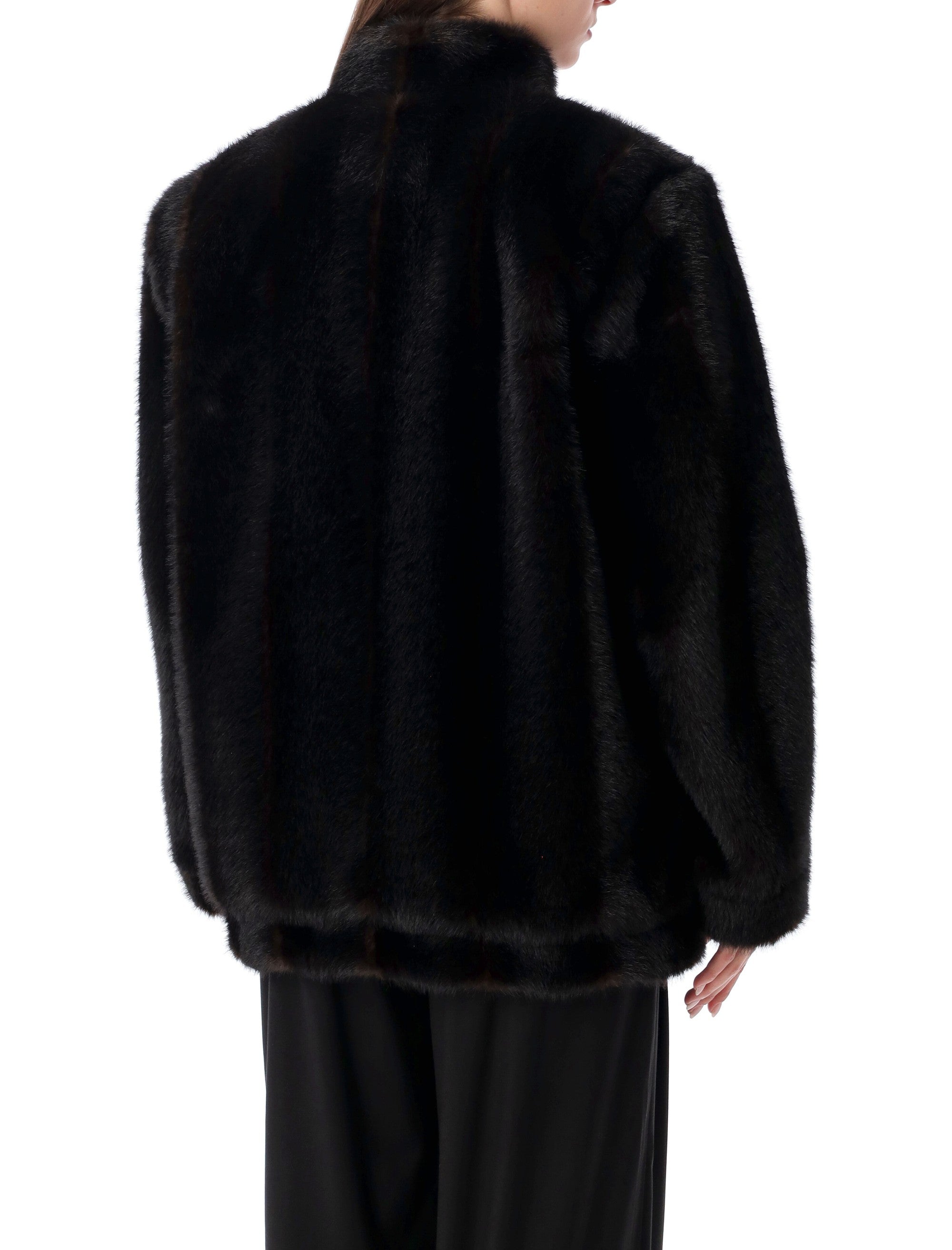Mm6 Maison Margiela Faux Fur Jacket Brown Polyester Lining Coat