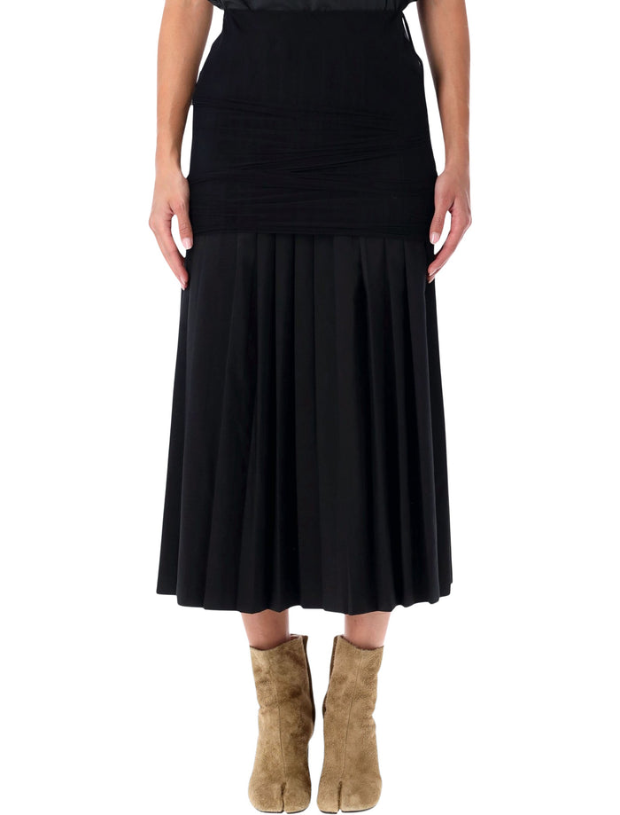 MM6 Maison Margiela Wool-Blend Pleated Midi Skirt Black Polyester