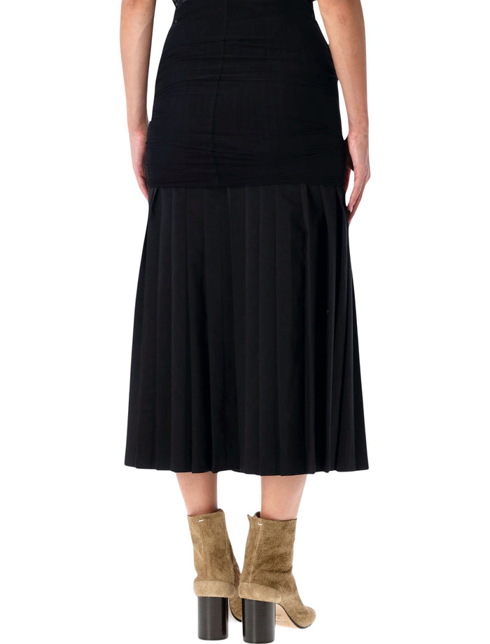 MM6 Maison Margiela Wool-Blend Pleated Midi Skirt Black Polyester