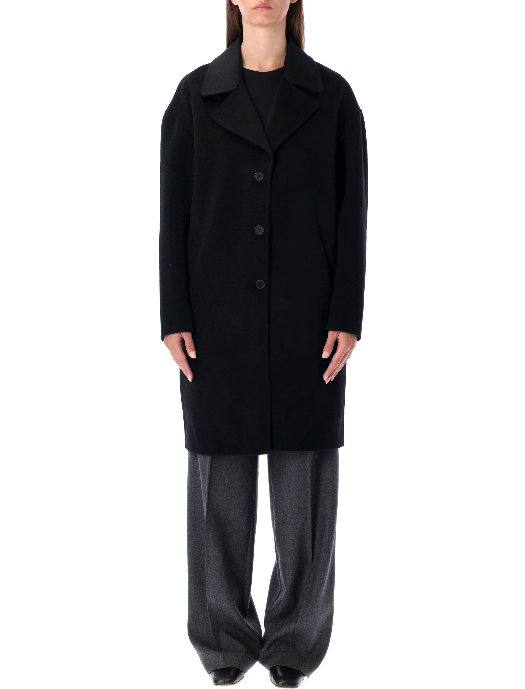 Oversized Black Wool Blend Coat