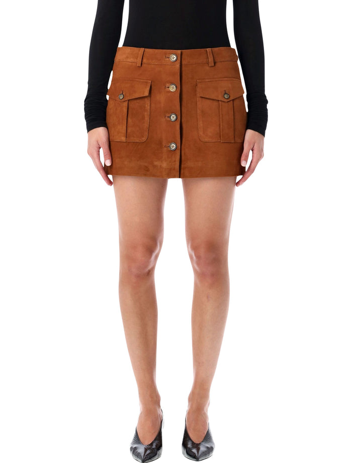 The Garment brown suede mini skirt with buttons Hazelnut Goatskin Lining