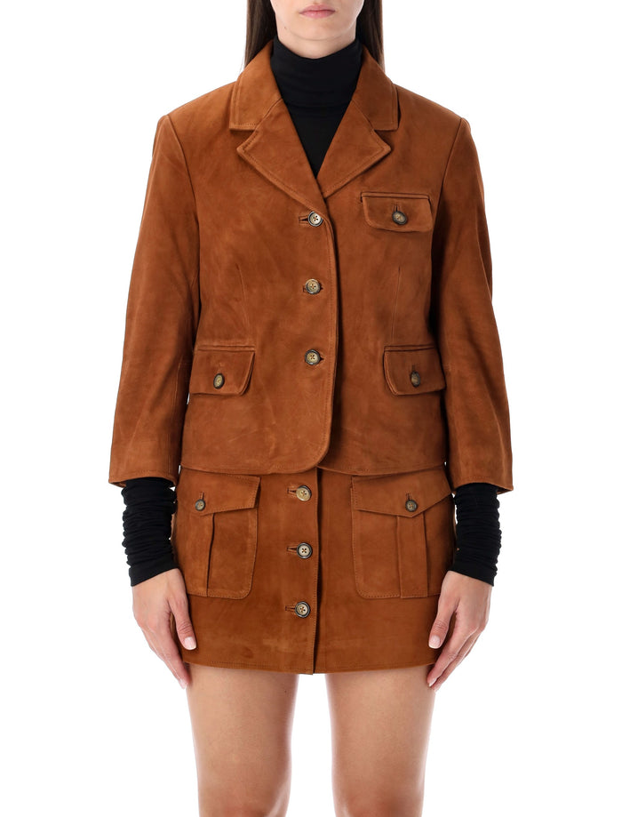 The Garment Suede Fitted Jacket Hazelnut Goatskin Lining Leather
