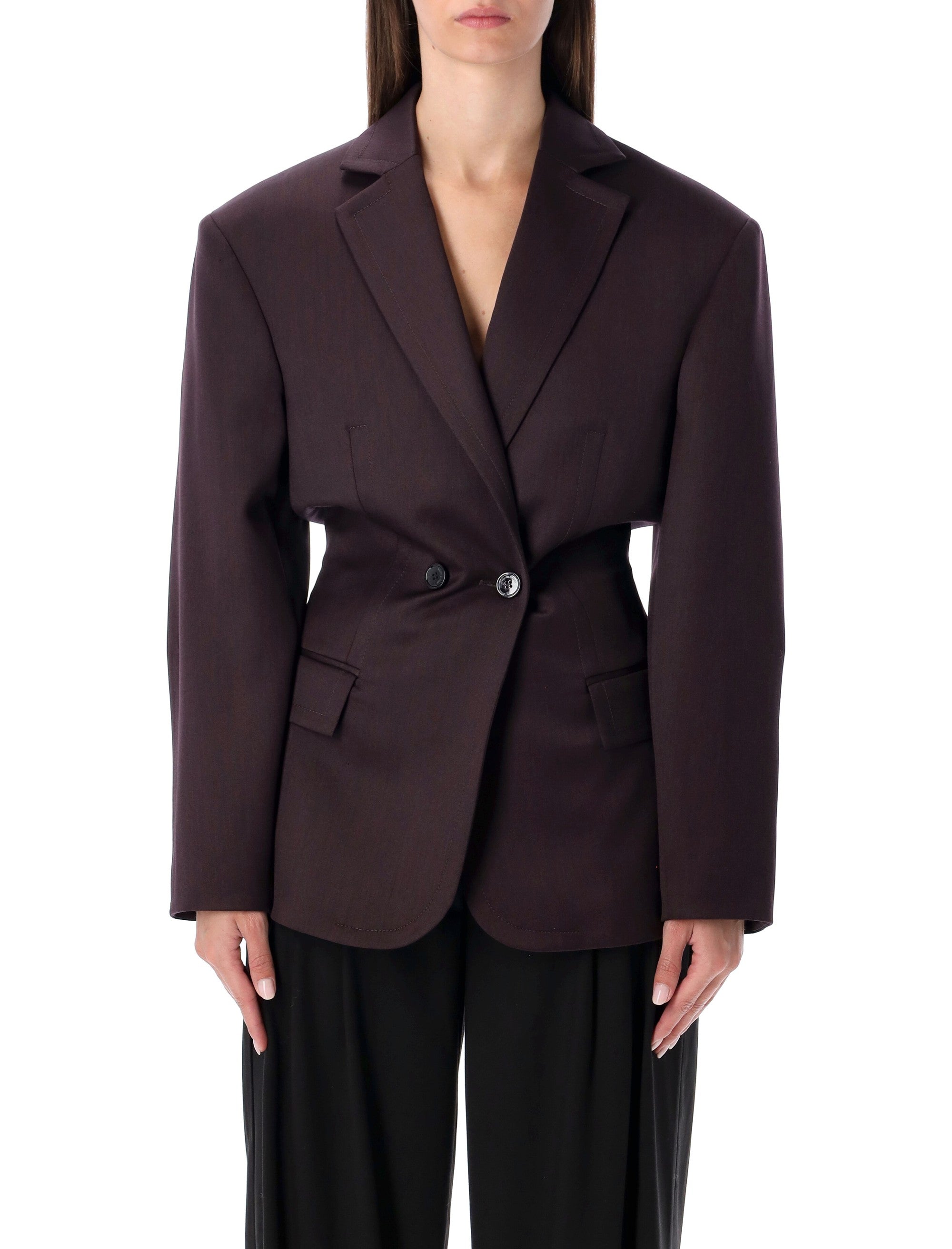 Magda Butrym burgundy belted double-breasted blazer Wool Lining