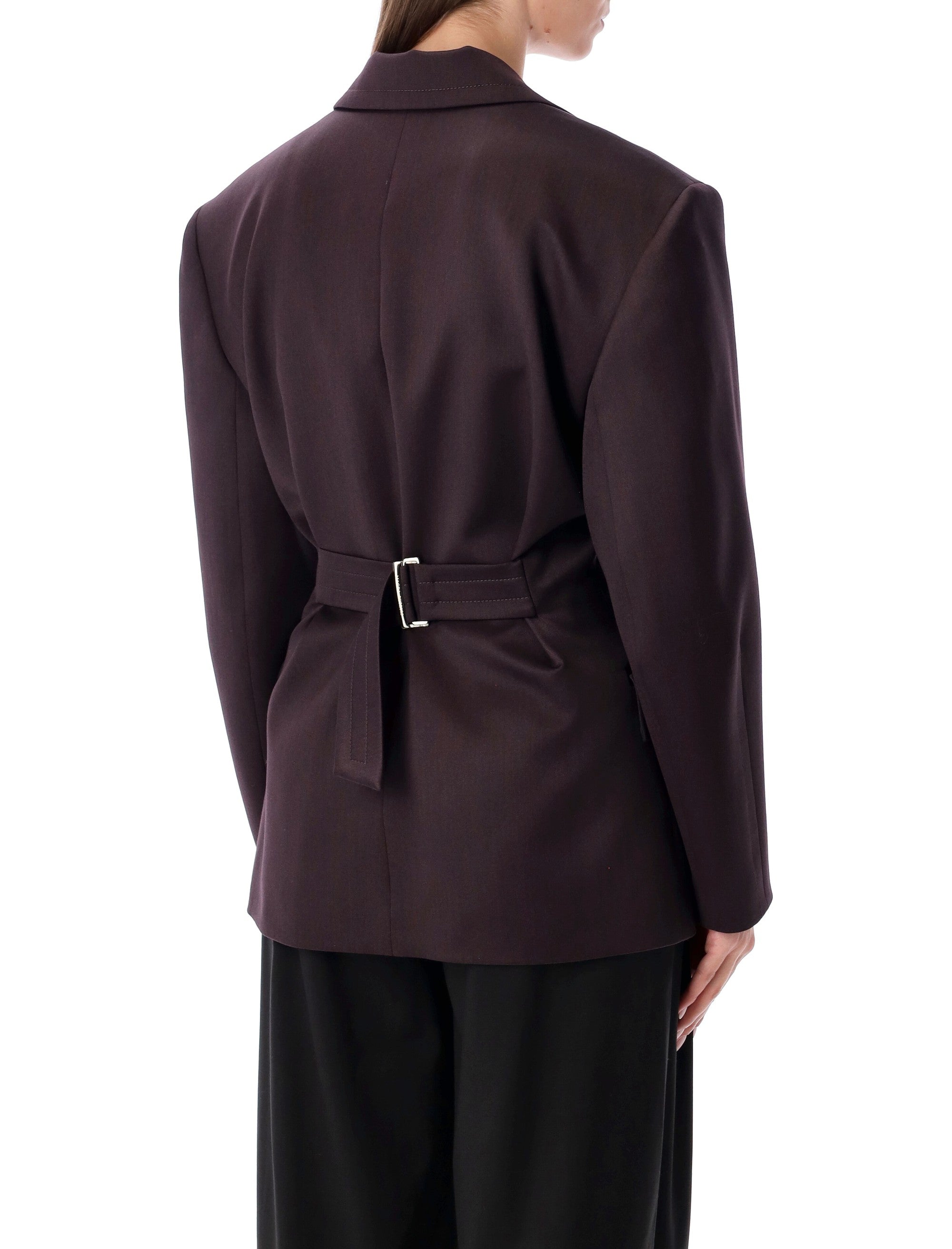 Magda Butrym burgundy belted double-breasted blazer Wool Lining