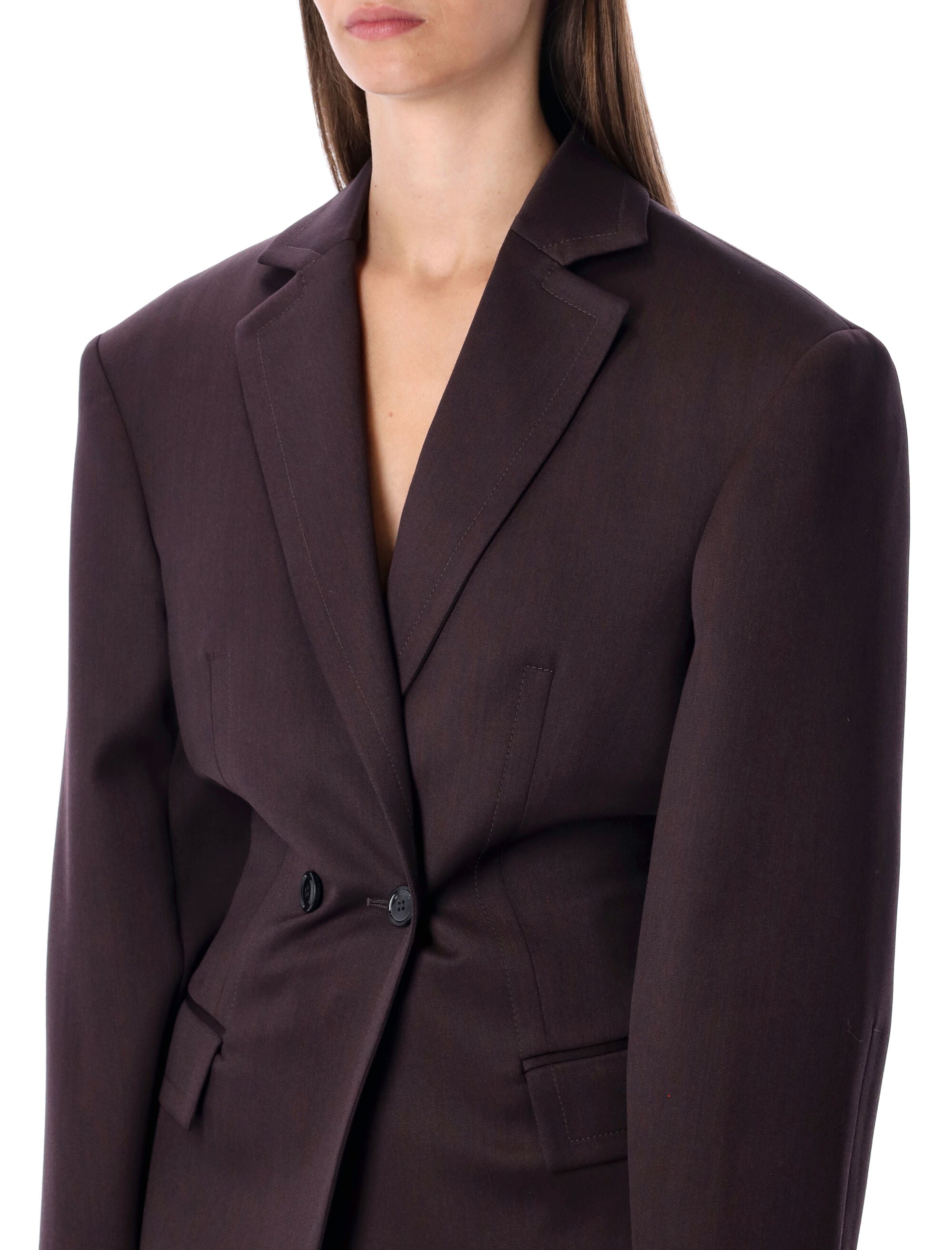 Magda Butrym burgundy belted double-breasted blazer Wool Lining