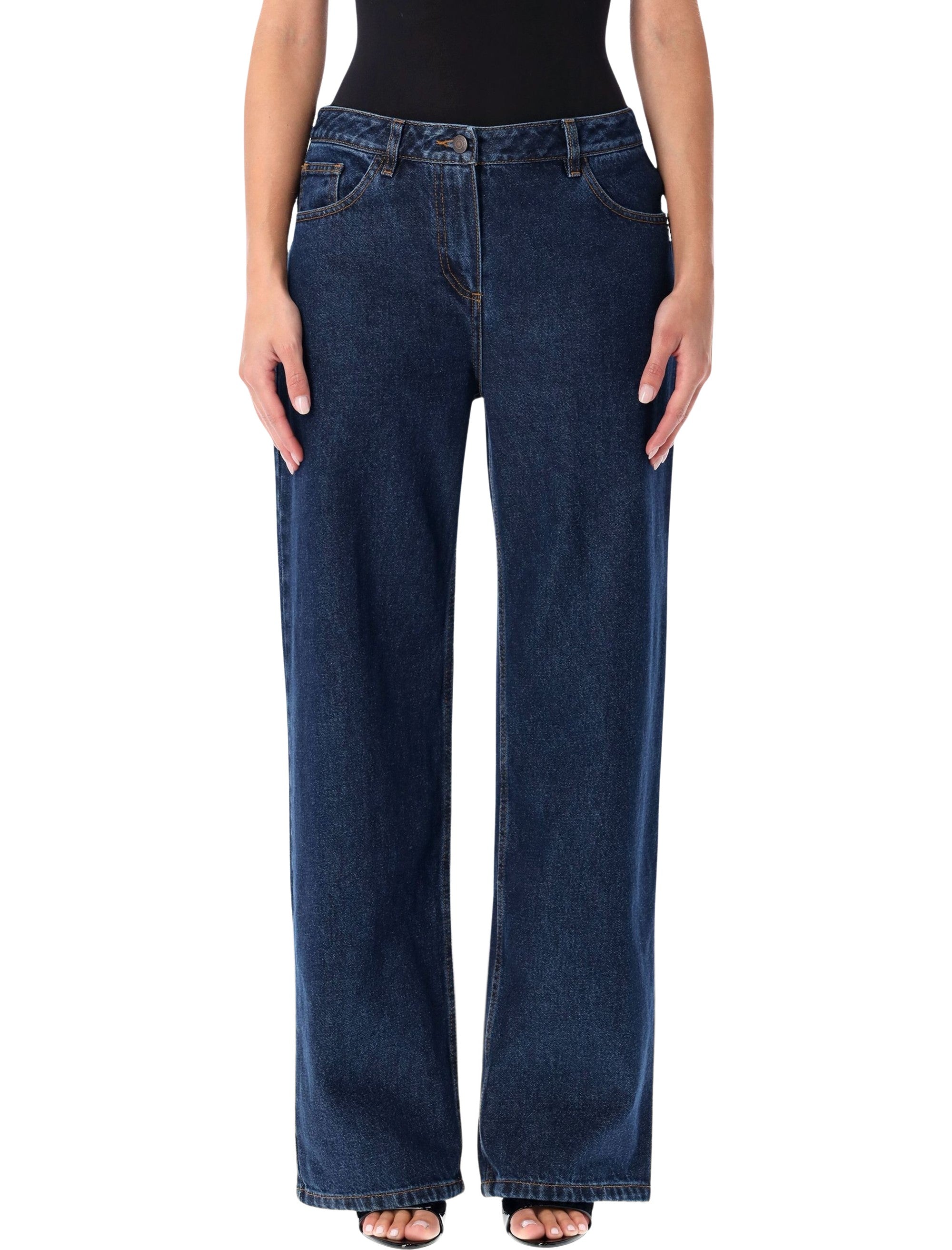 Magda Butrym loose-leg faded denim pants Navy Cotton Jean