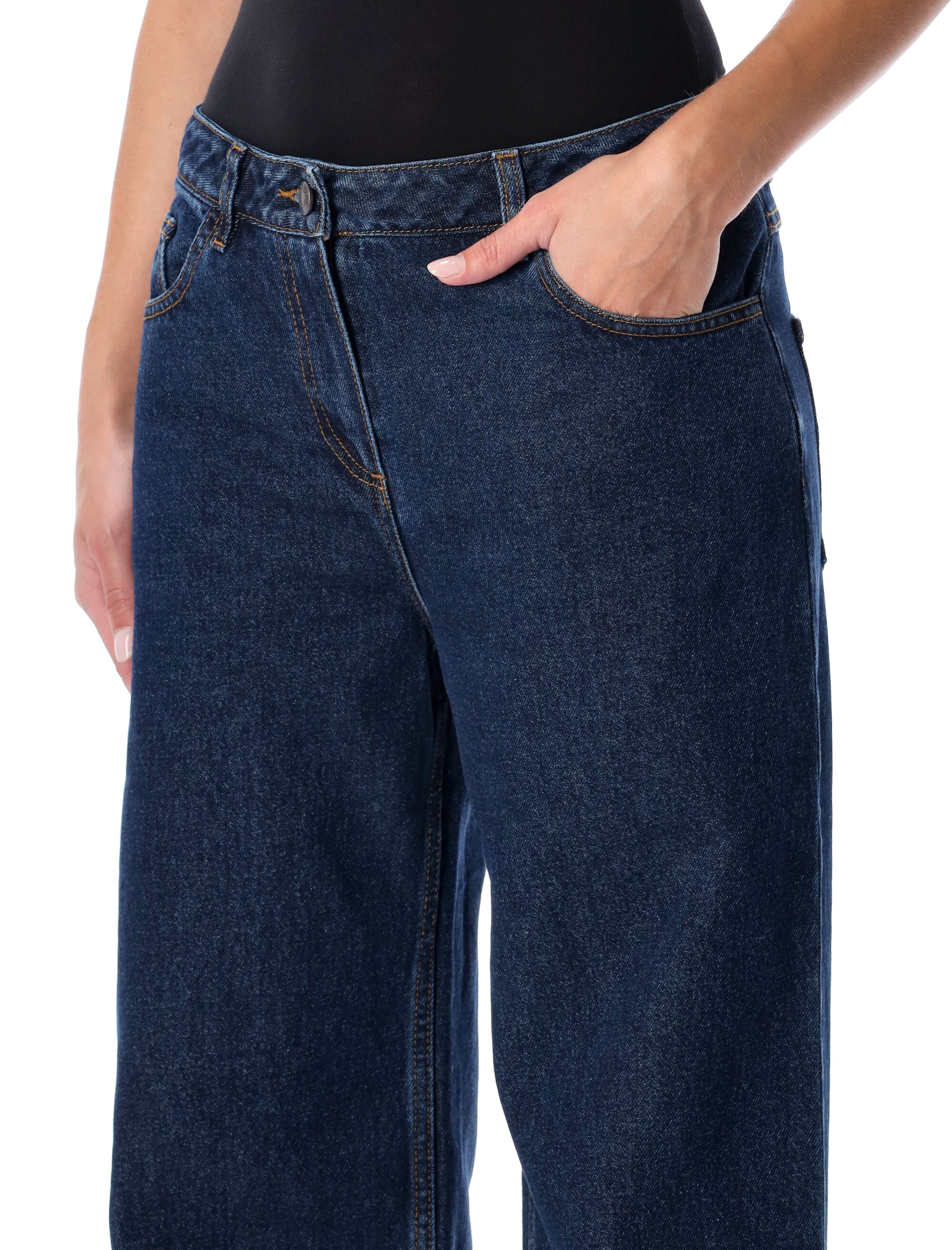 Magda Butrym loose-leg faded denim pants Navy Cotton Jean