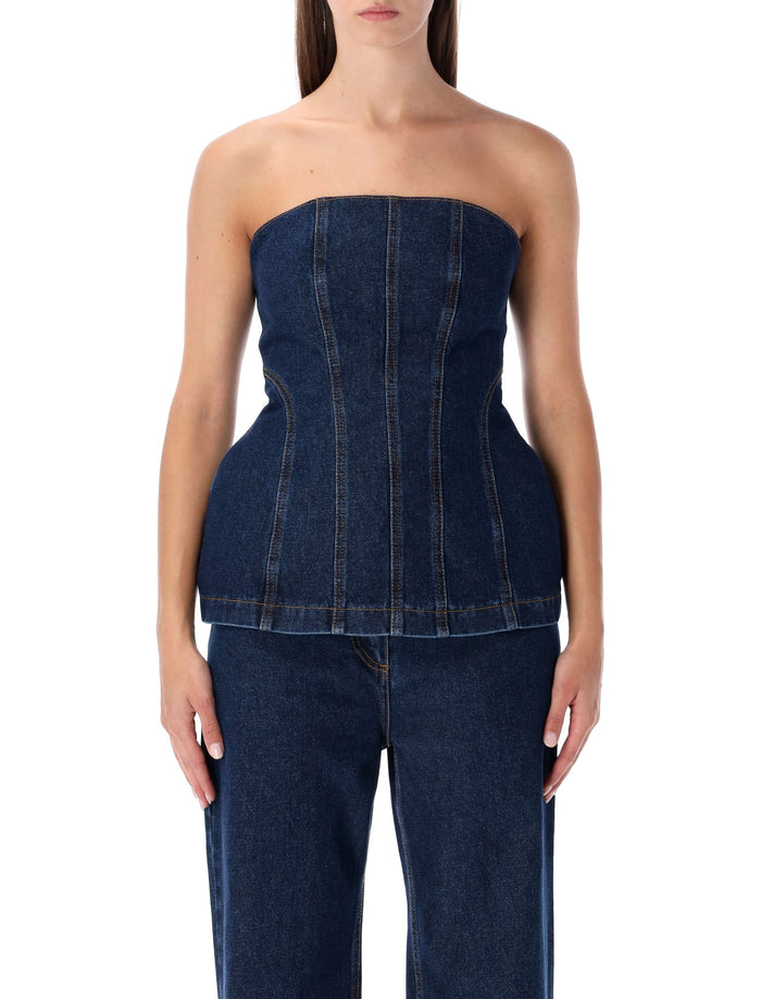 Magda Butrym strapless denim corset top Navy Cotton