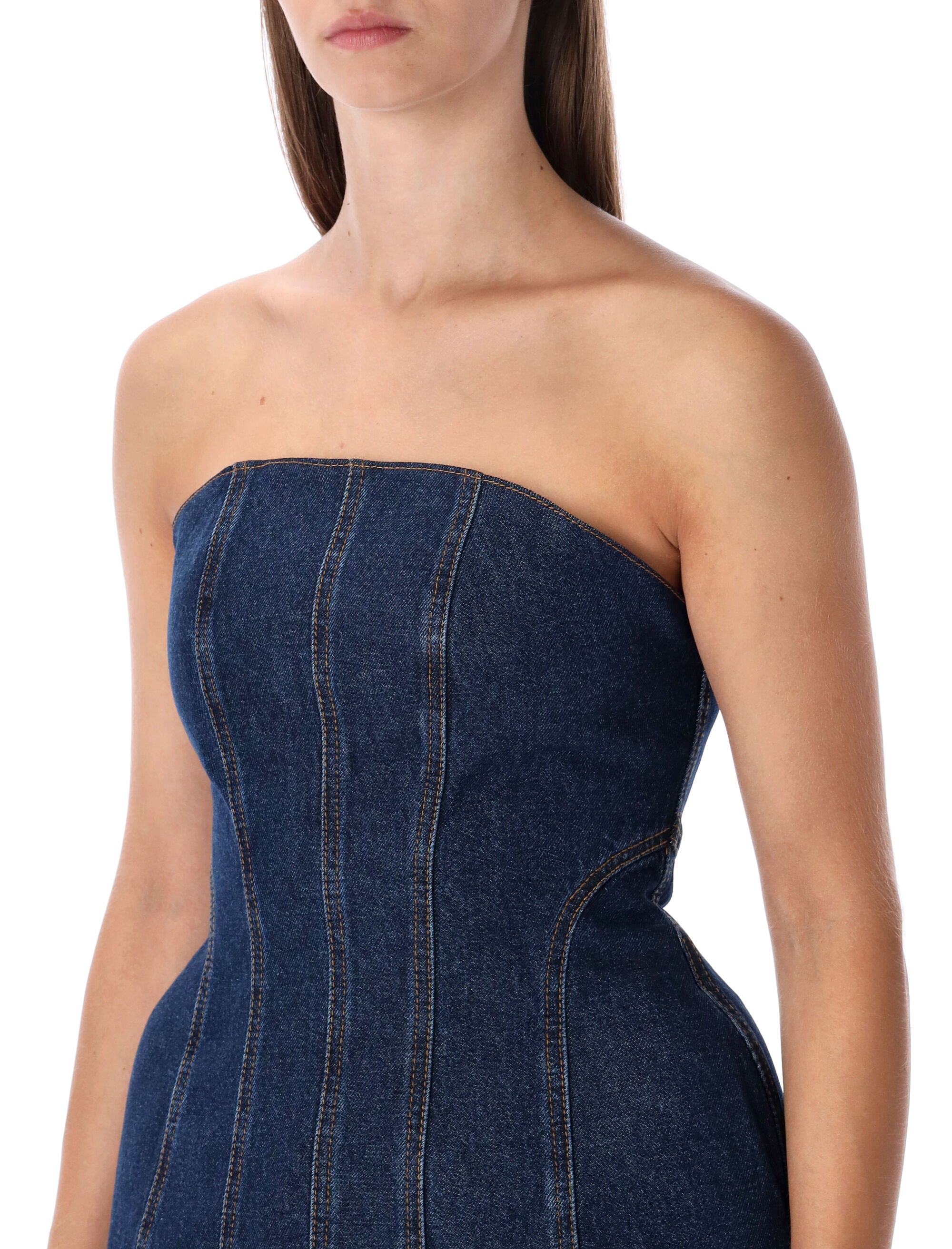 Magda Butrym strapless denim corset top Navy Cotton