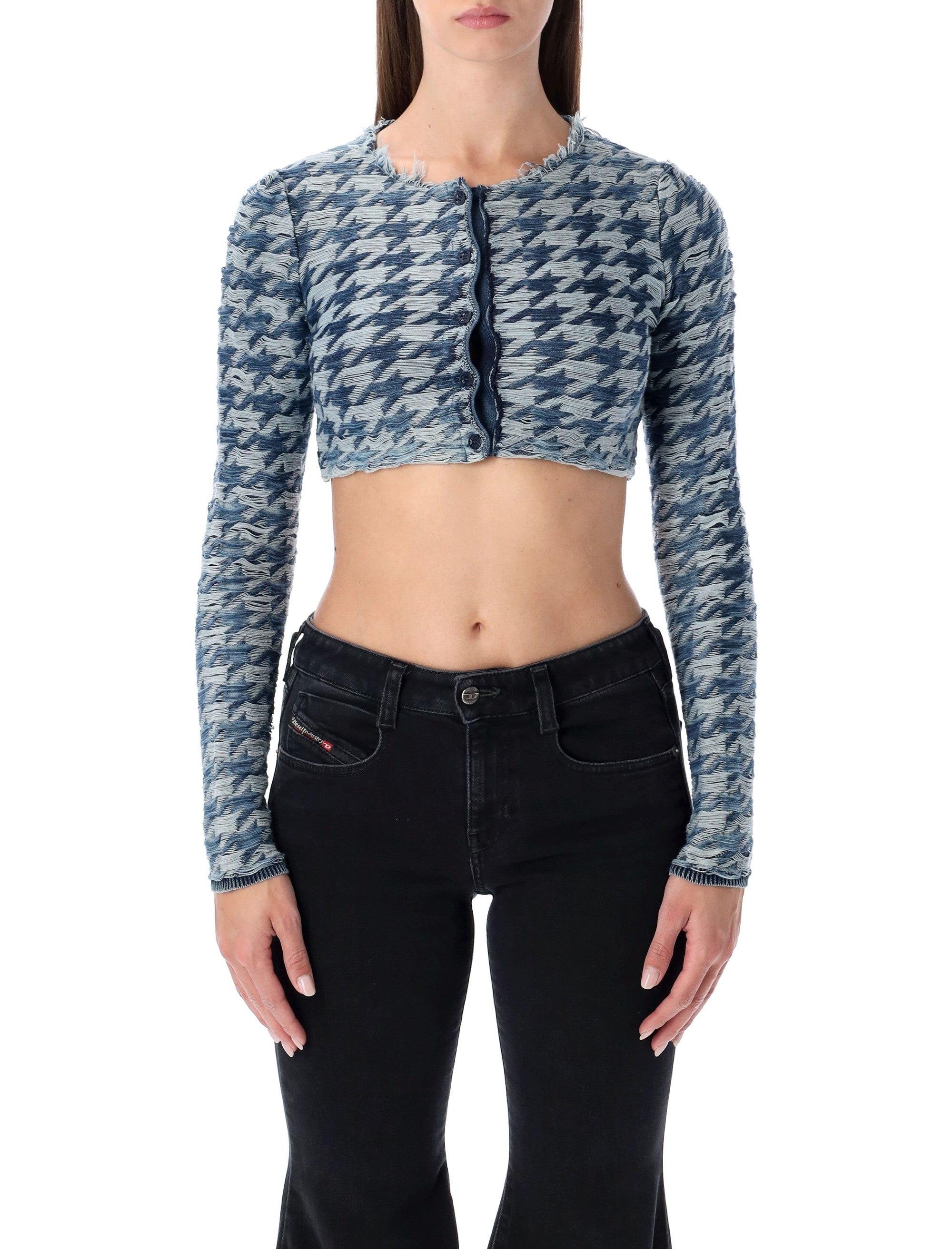 Diesel blue cropped houndstooth cardigan Cotton