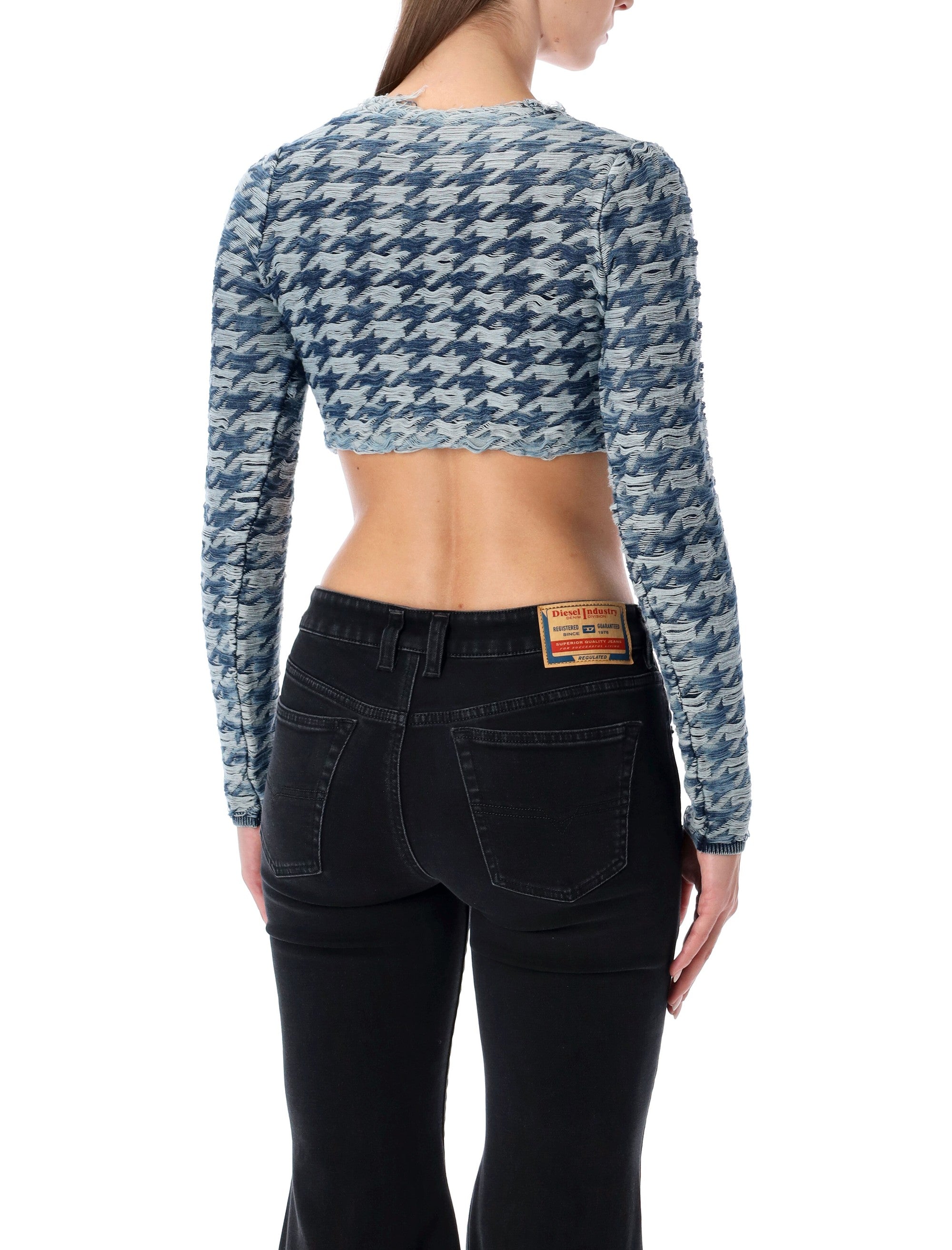 Diesel blue cropped houndstooth cardigan Cotton