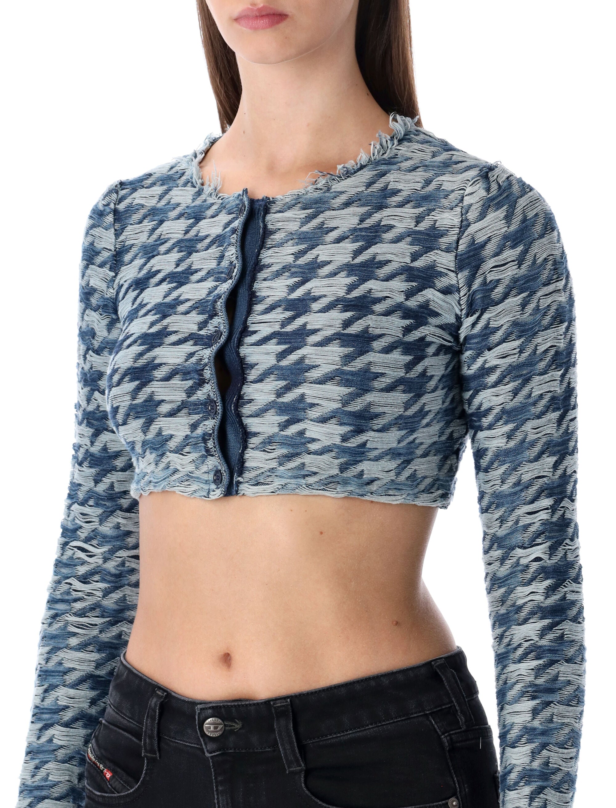 Diesel blue cropped houndstooth cardigan Cotton