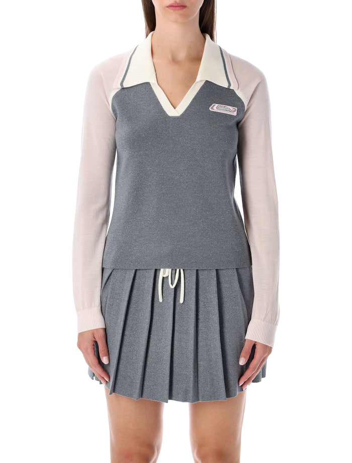 Casablanca merino lurex long-sleeve tennis polo Silver Wool Sweater