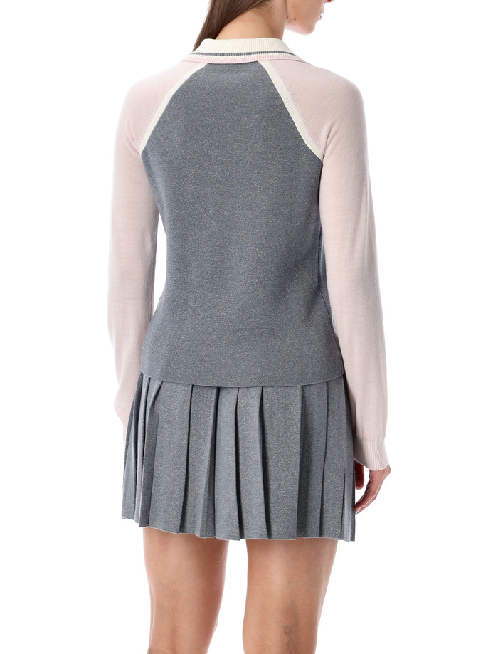 Casablanca merino lurex long-sleeve tennis polo Silver Wool Sweater