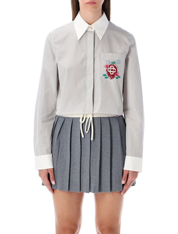 Casablanca cropped striped shirt with floral embroidery Stripe White Cotton