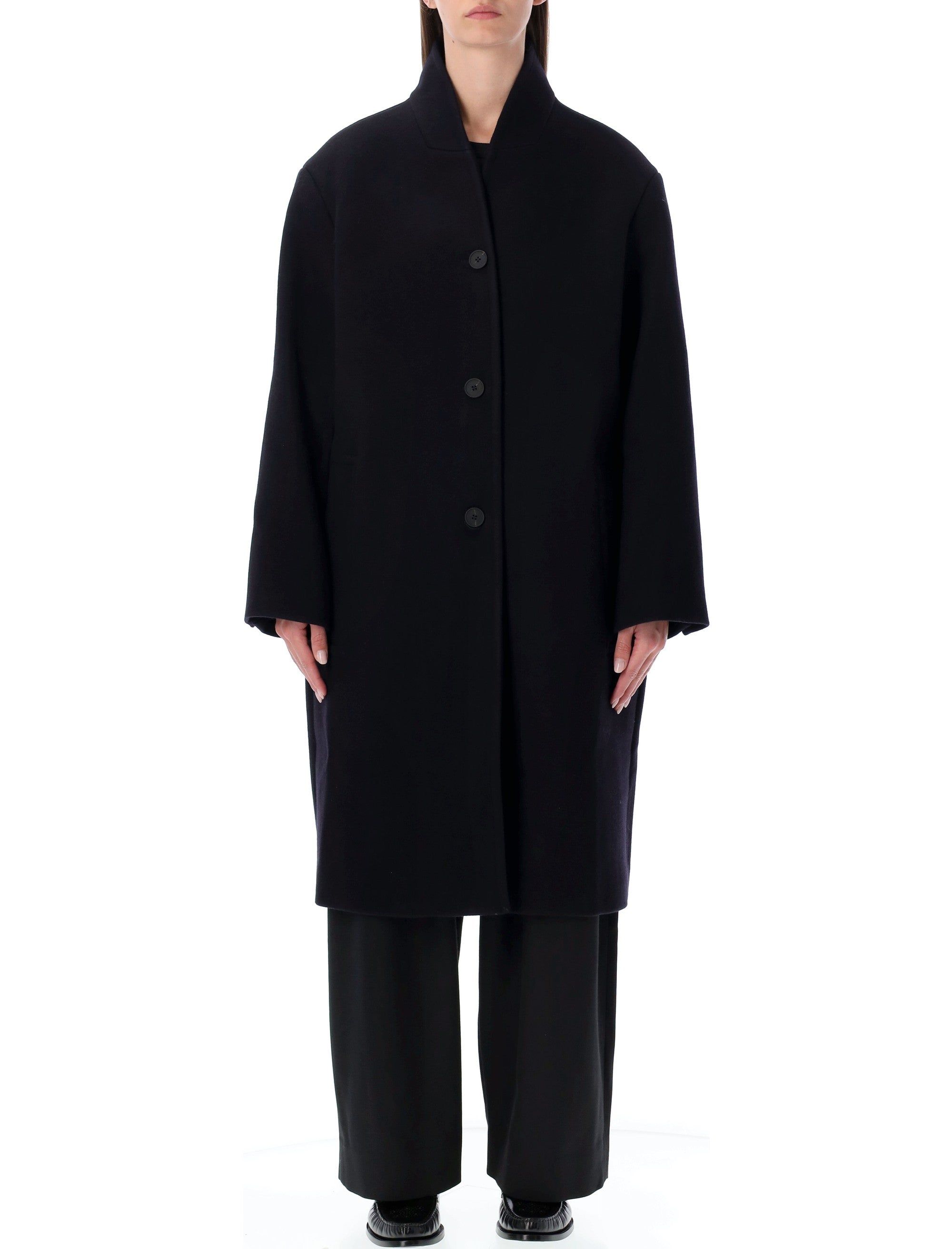 Studio Nicholson Morro Double Wool And Cashmere Coat Dark Navy
