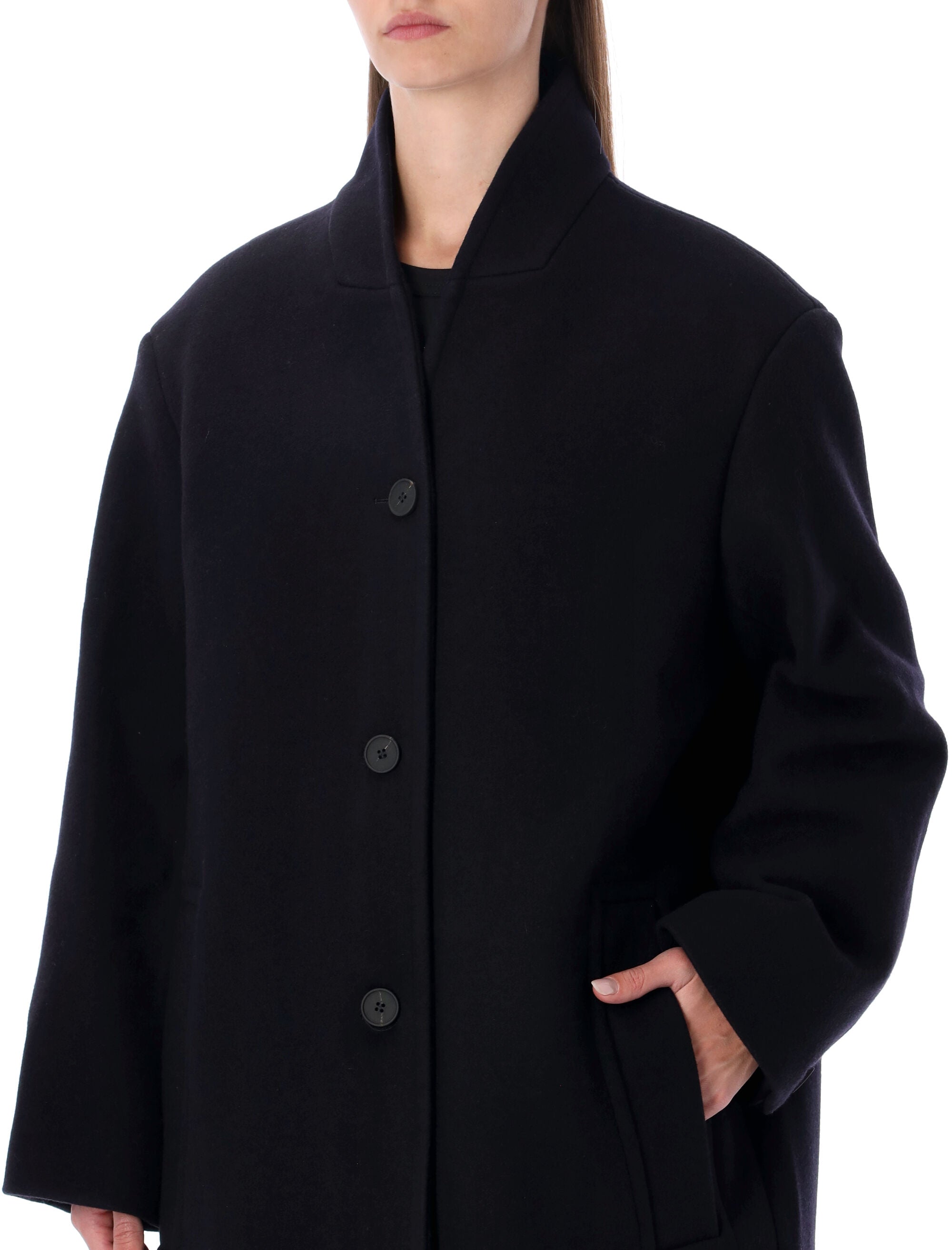 Studio Nicholson Morro Double Wool And Cashmere Coat Dark Navy