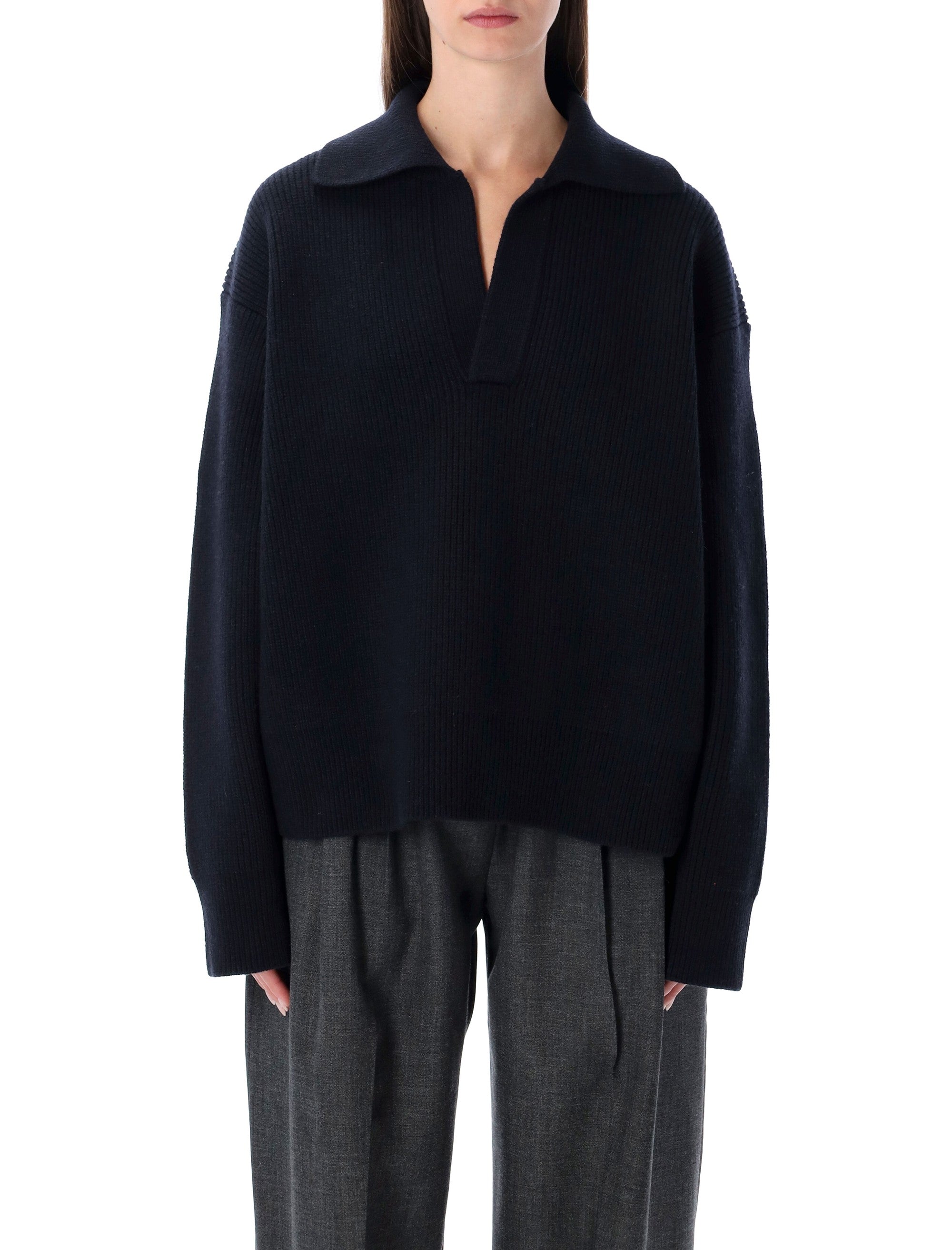 Studio Nicholson Nash extrafine merino wool polo knit Darkest Navy Rws Sweater
